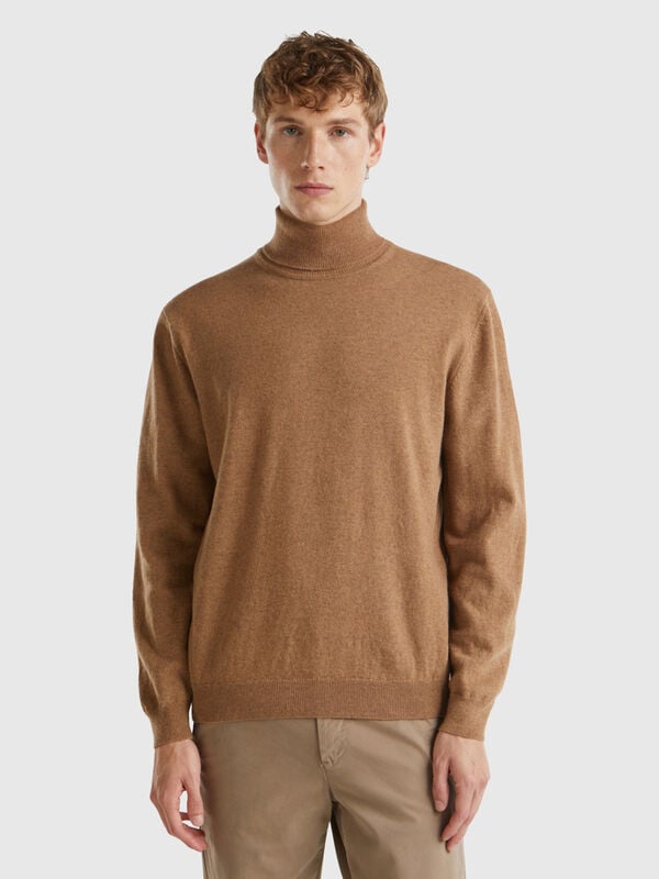 Marl brown turtleneck in pure Merino wool Men