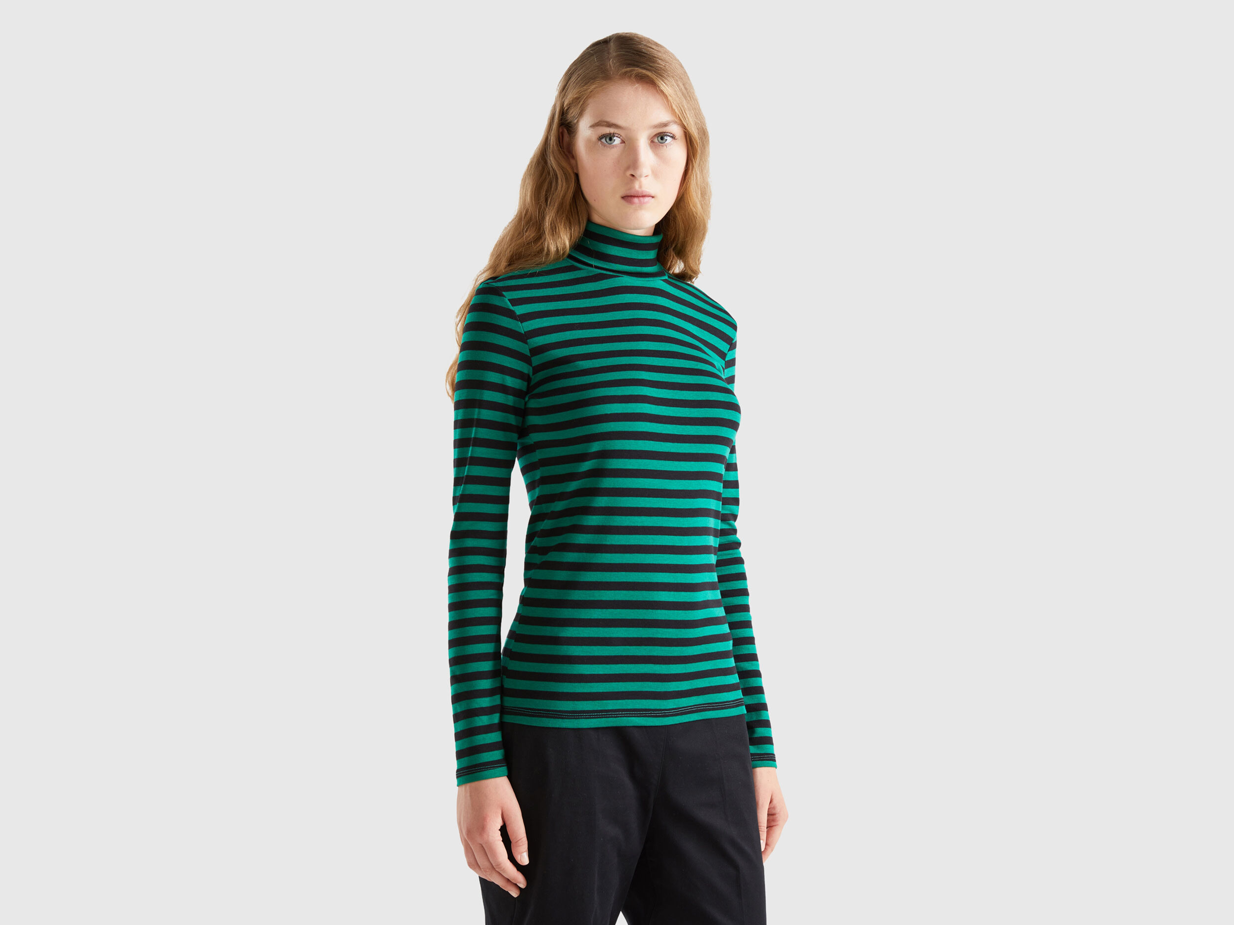Green striped turtleneck discount
