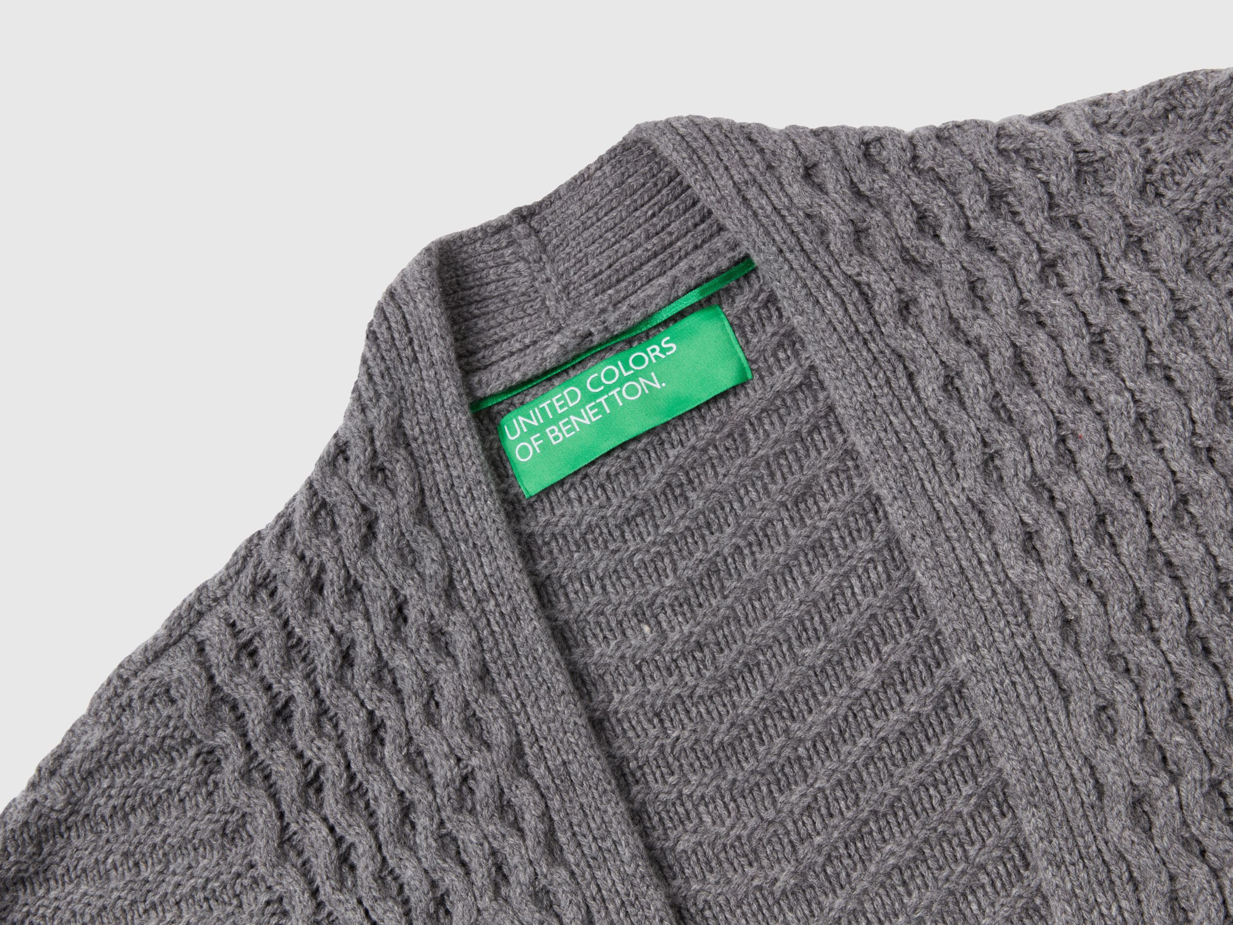 Long knit cardigan Dark Gray Benetton