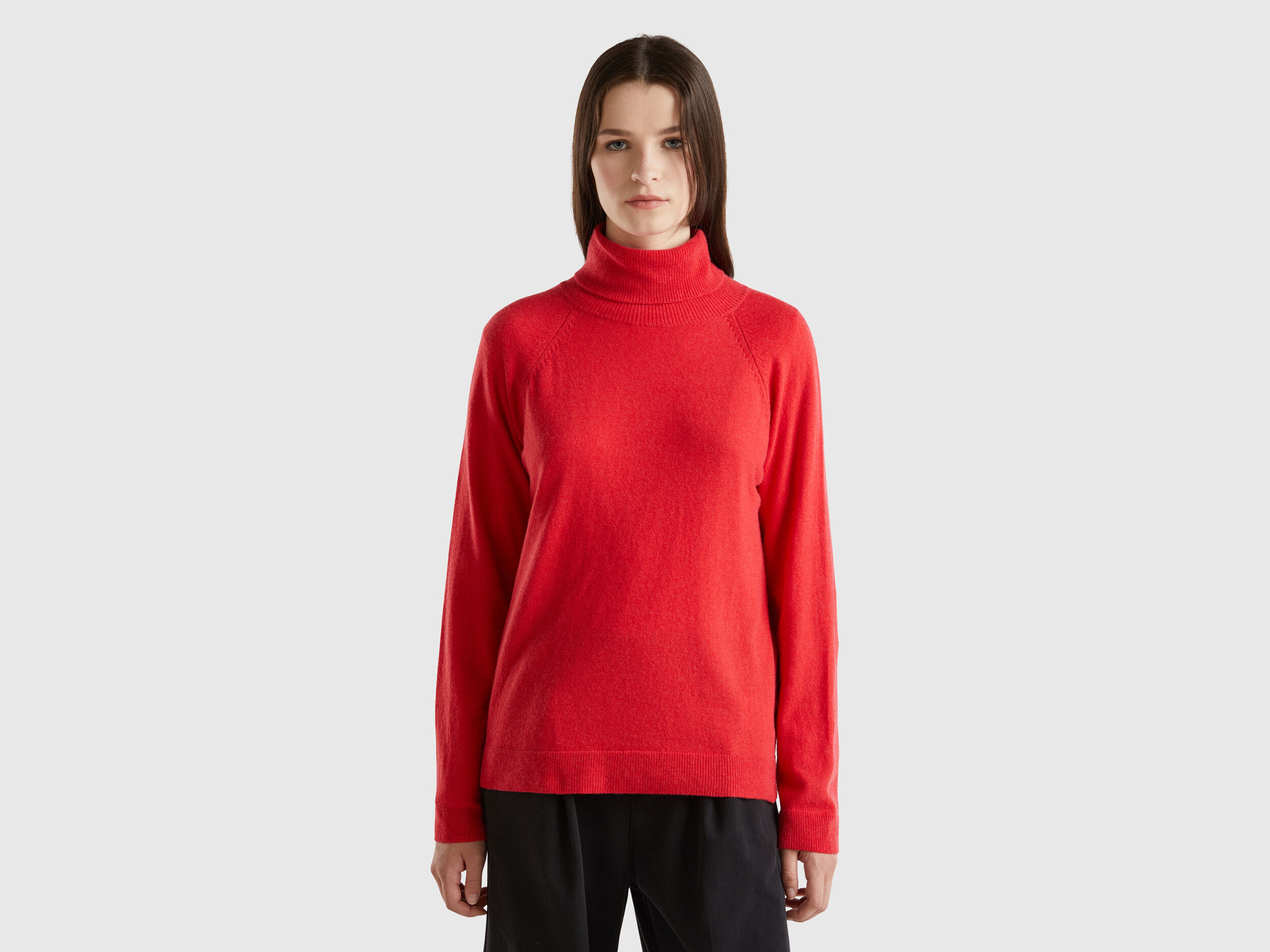 Benetton Red Turtleneck in Wool and Cashmere Blend Red Women