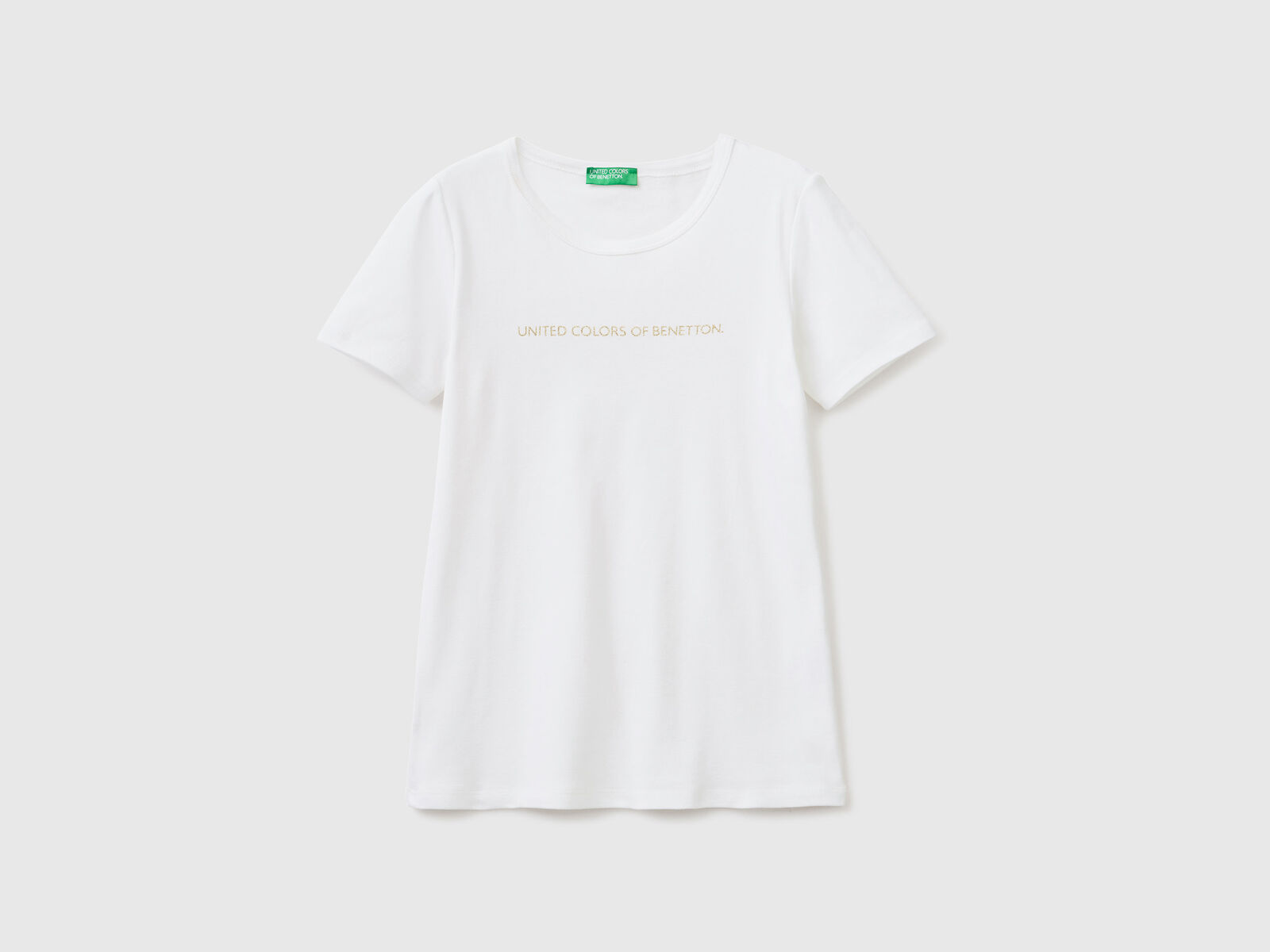 T-shirt in White 100% print cotton logo - glitter Benetton with 