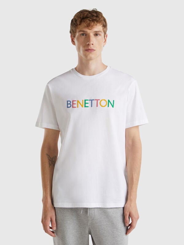 White t-shirt in organic cotton with logo Men