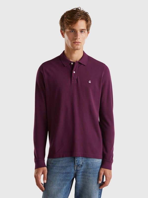 Long sleeve 100% cotton polo Men