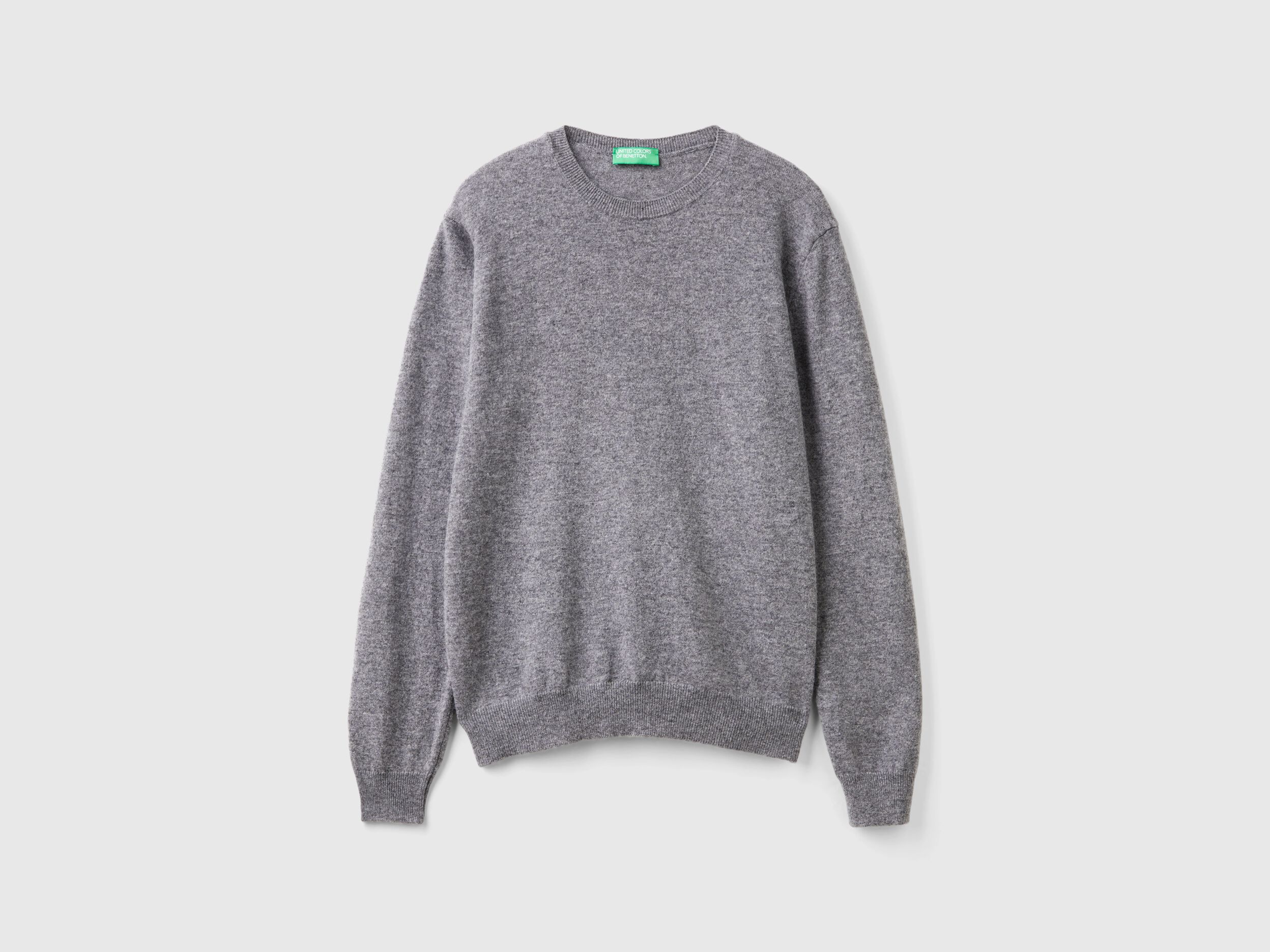 Gray crew neck sweater in Merino wool Dark Gray Benetton