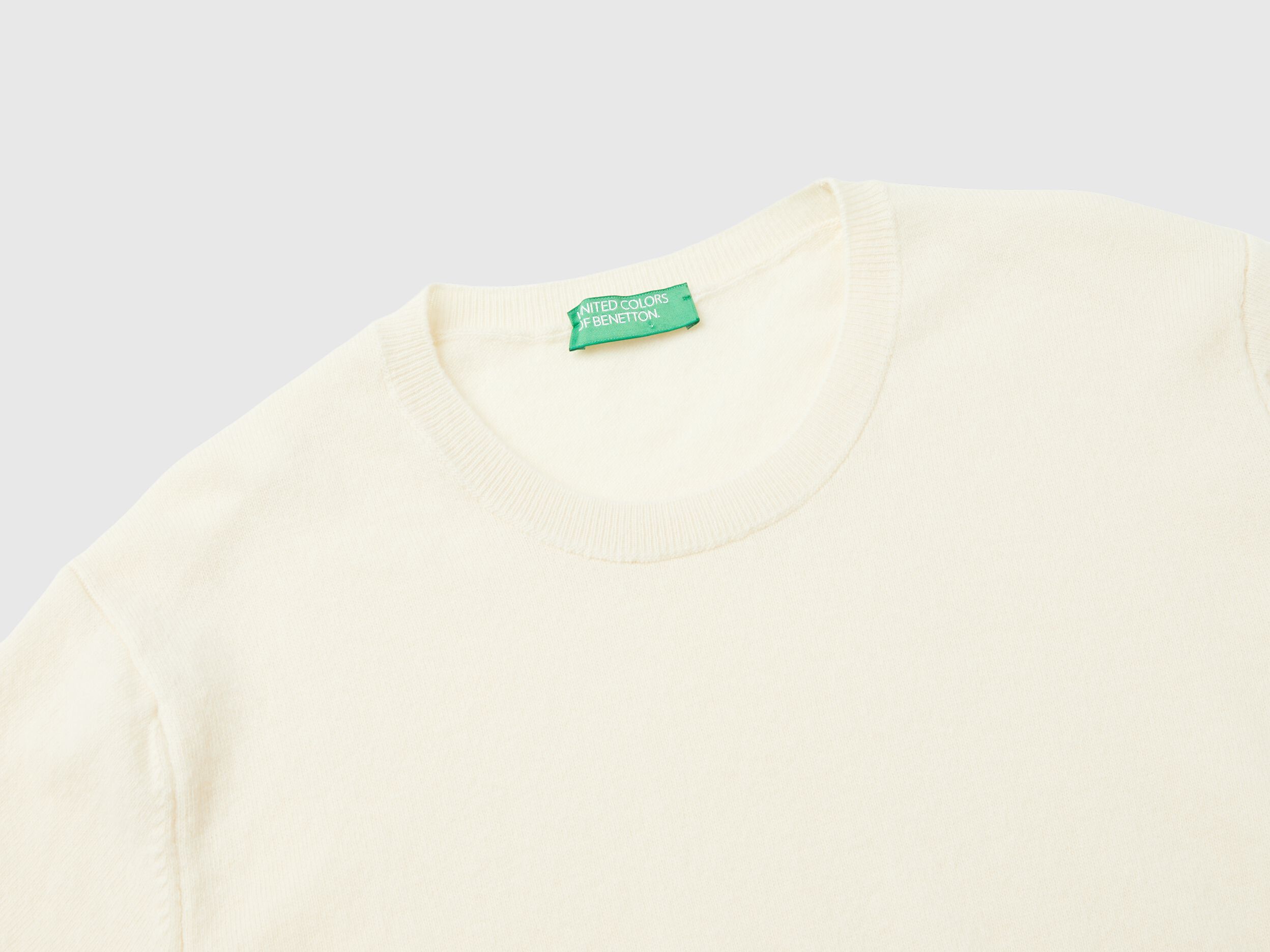 Cable knit sweater in wool blend - Light Gray | Benetton