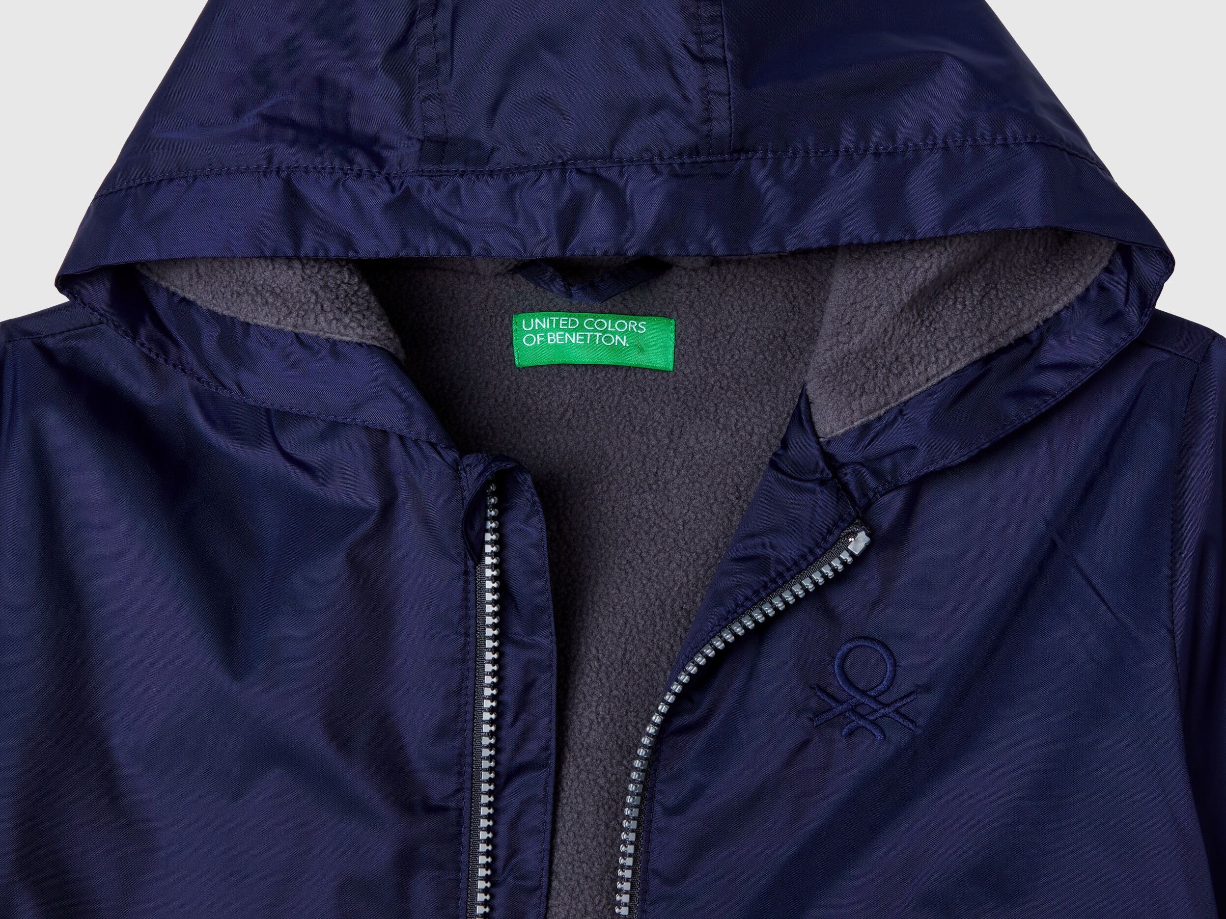 Nylon jacket with zip and hood Dark Blue Benetton