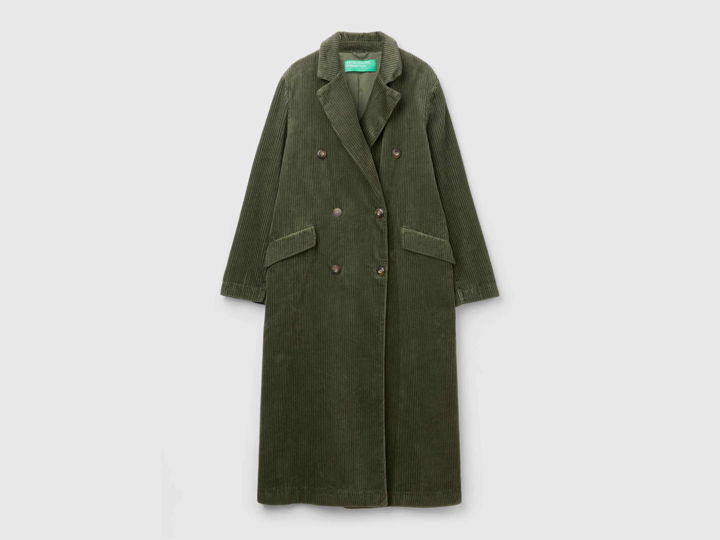 Double breasted velvet trench coat Military Green Benetton