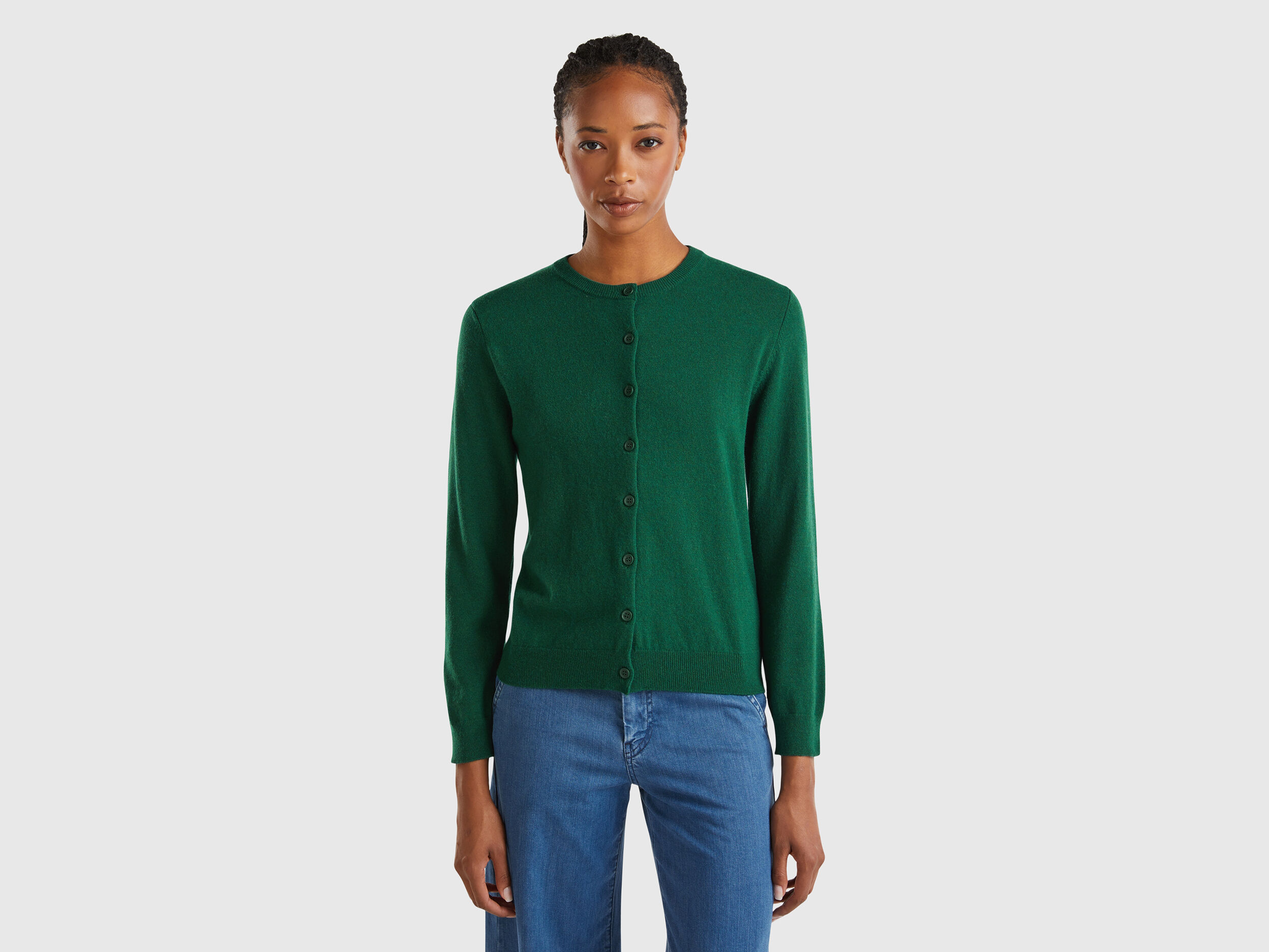 Forest green cardigan in cashmere and wool blend Dark Green Benetton