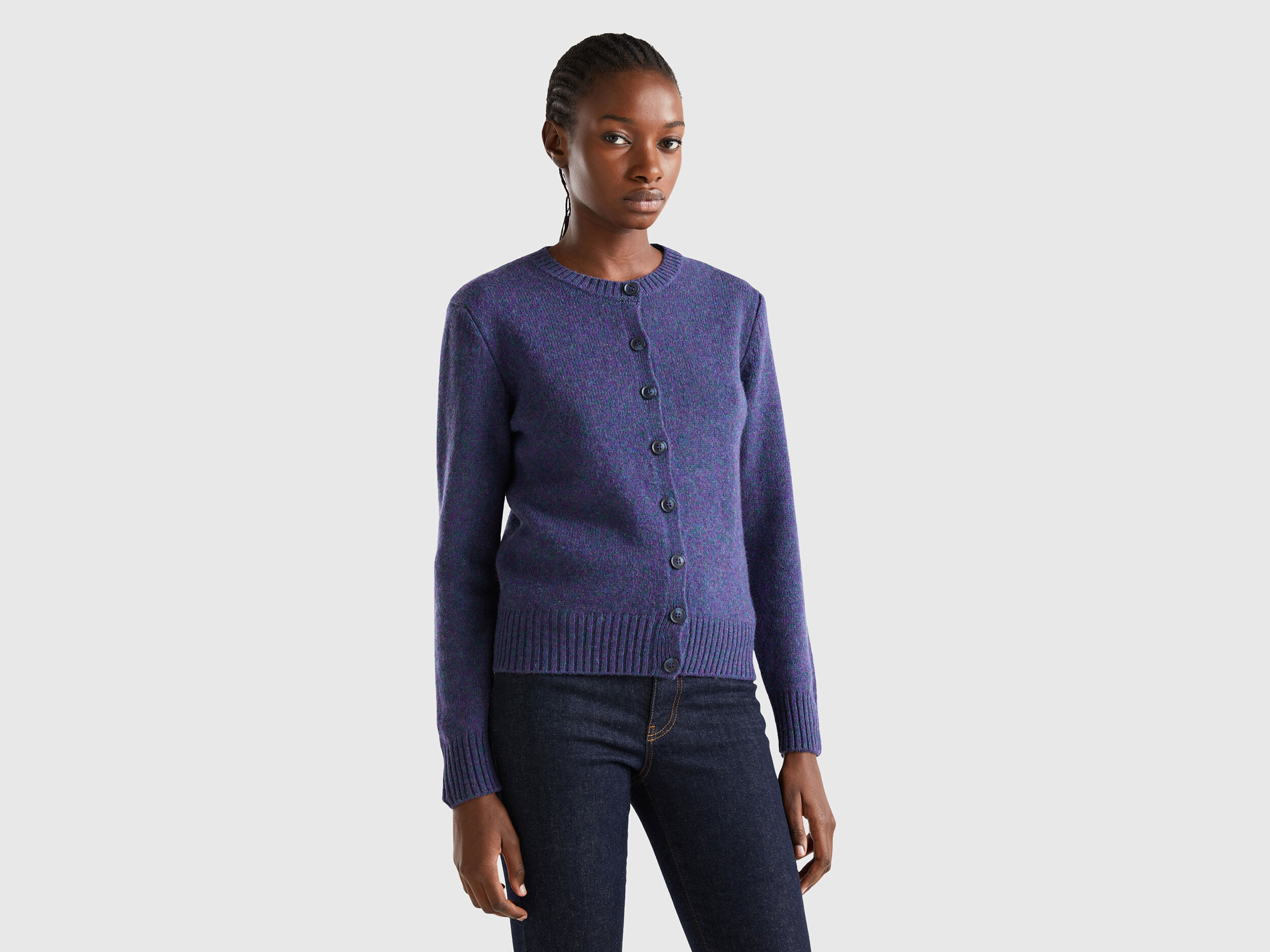 Cardigan in pure Shetland wool - Violet | Benetton