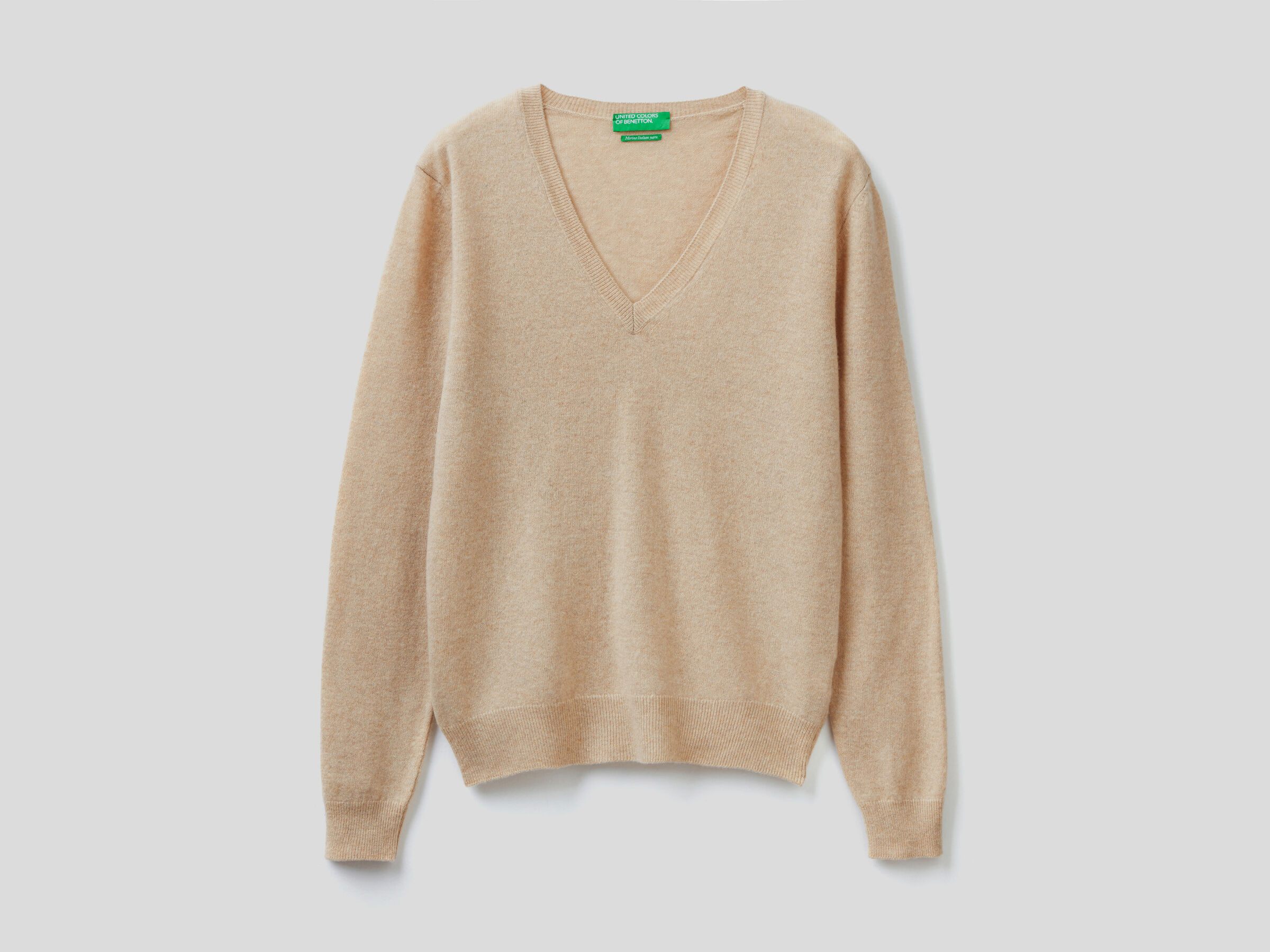 ruilen Tub Kalksteen Beige V-neck sweater in pure Merino wool - Beige | Benetton
