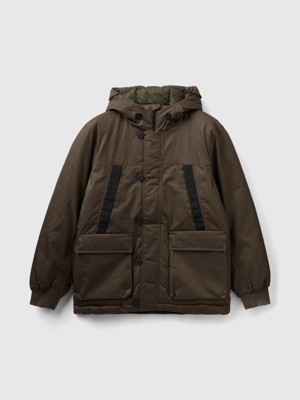 Padded short parka Military Green Benetton