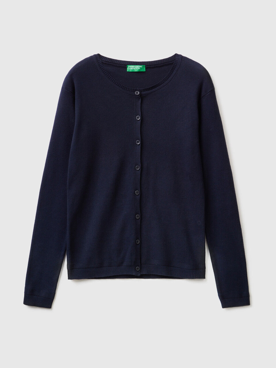 Crew neck cardigan in pure cotton Dark Blue Benetton