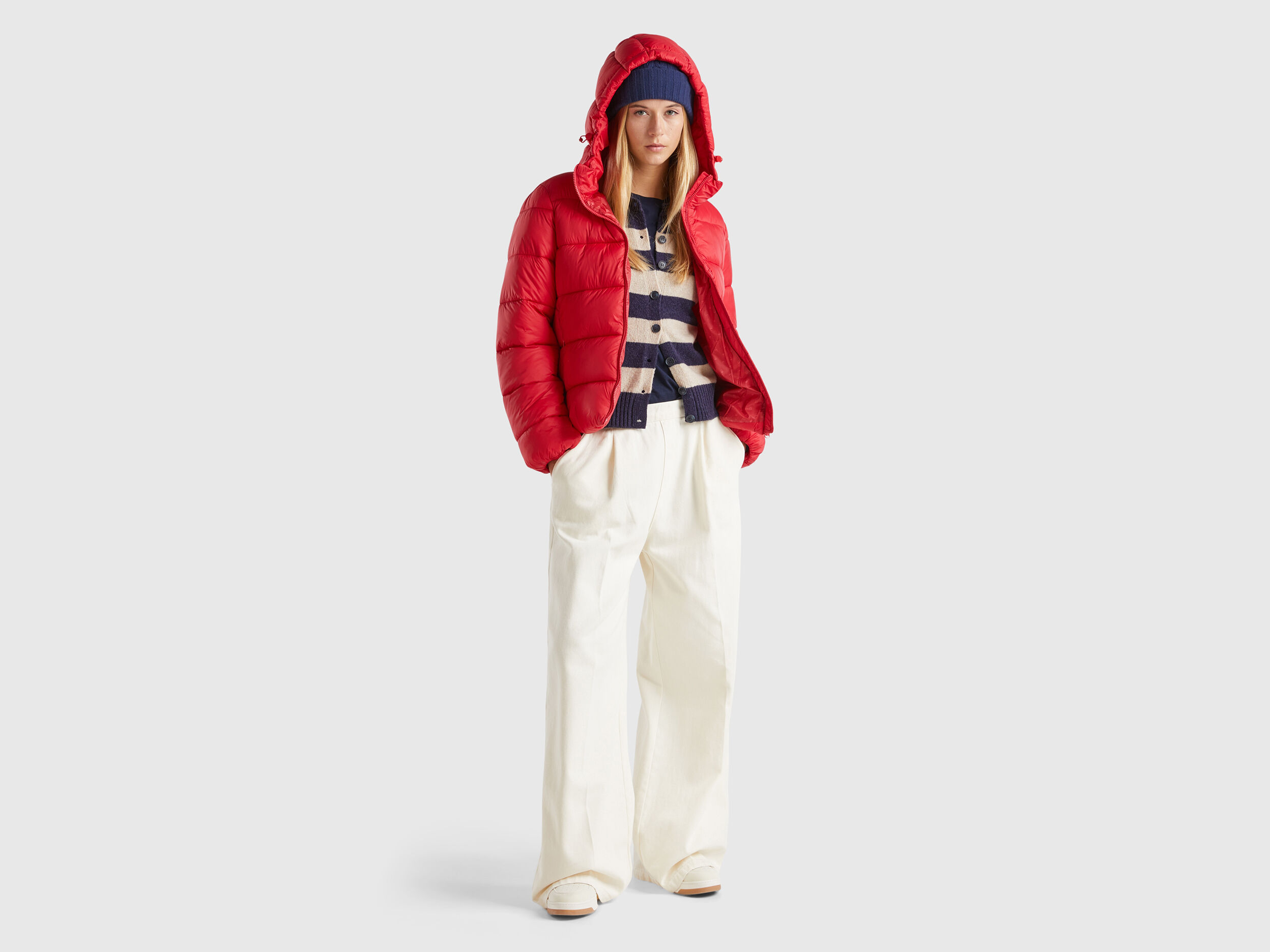 Red padded puffer jacket store