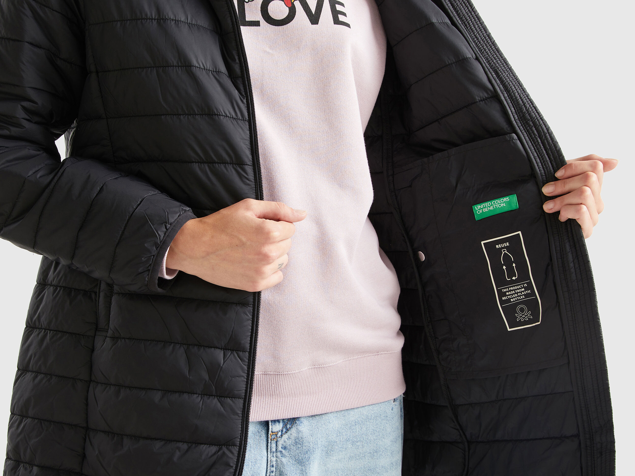 Padded jacket with recycled wadding