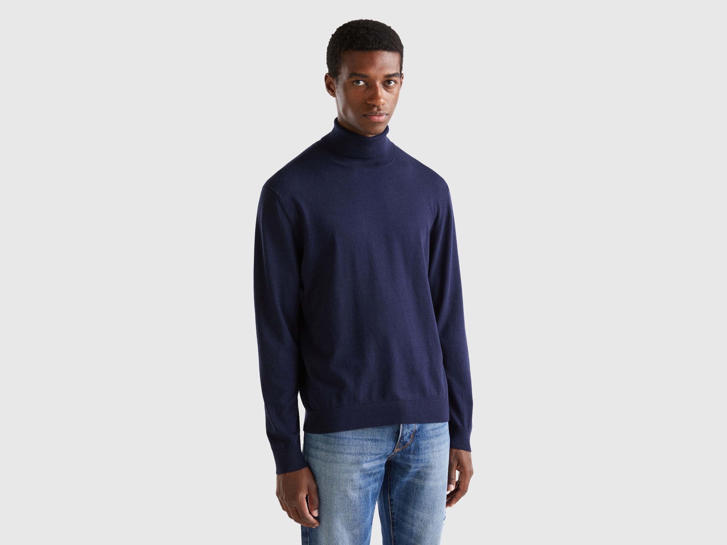 Turtleneck in lightweight cotton blend Dark Blue Benetton