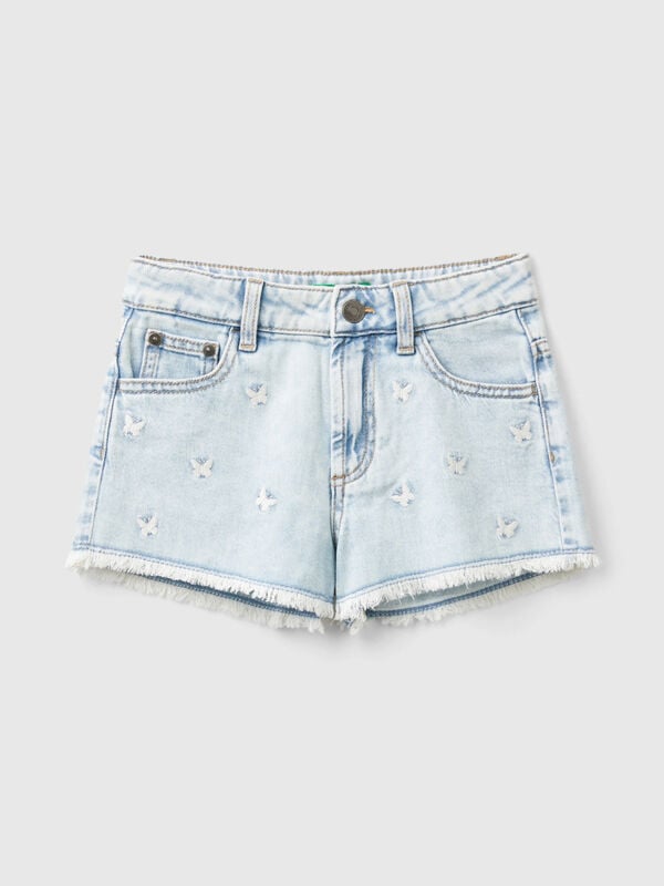 Denim shorts with butterfly embroidery Junior Girl