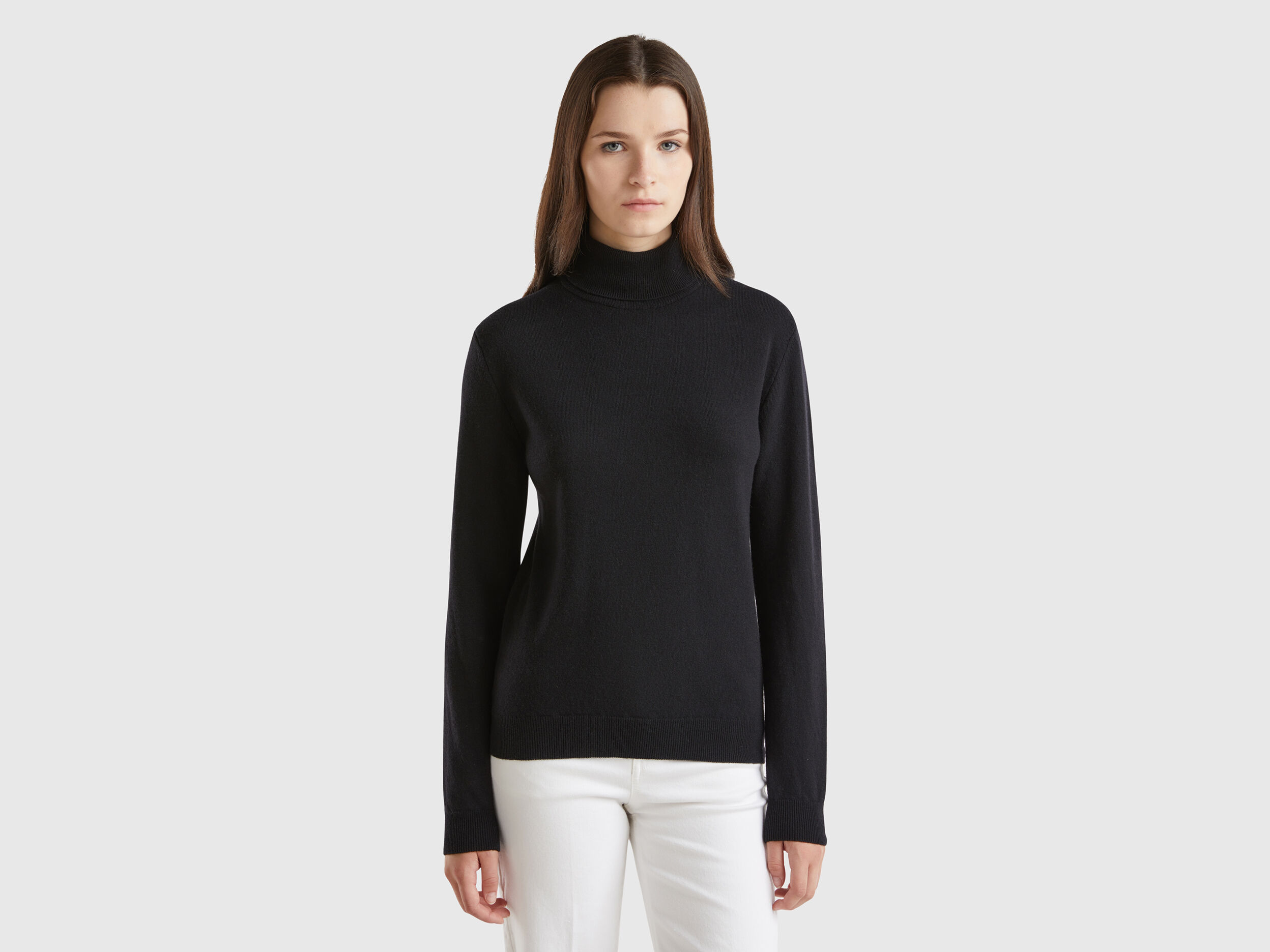 Black turtleneck sweater in pure Merino wool Black Benetton
