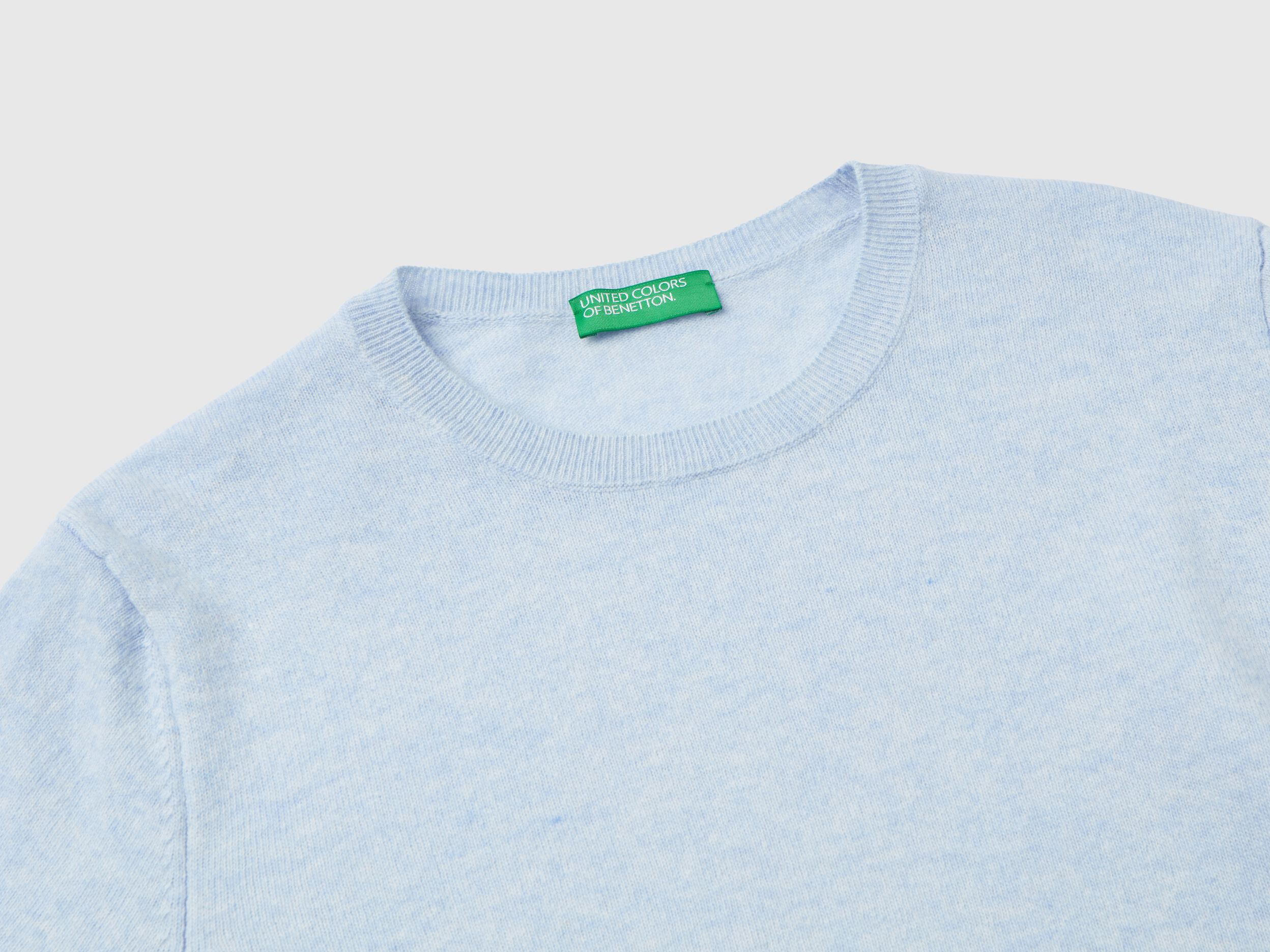 Light blue crew neck sweater in Merino wool Sky Blue Benetton