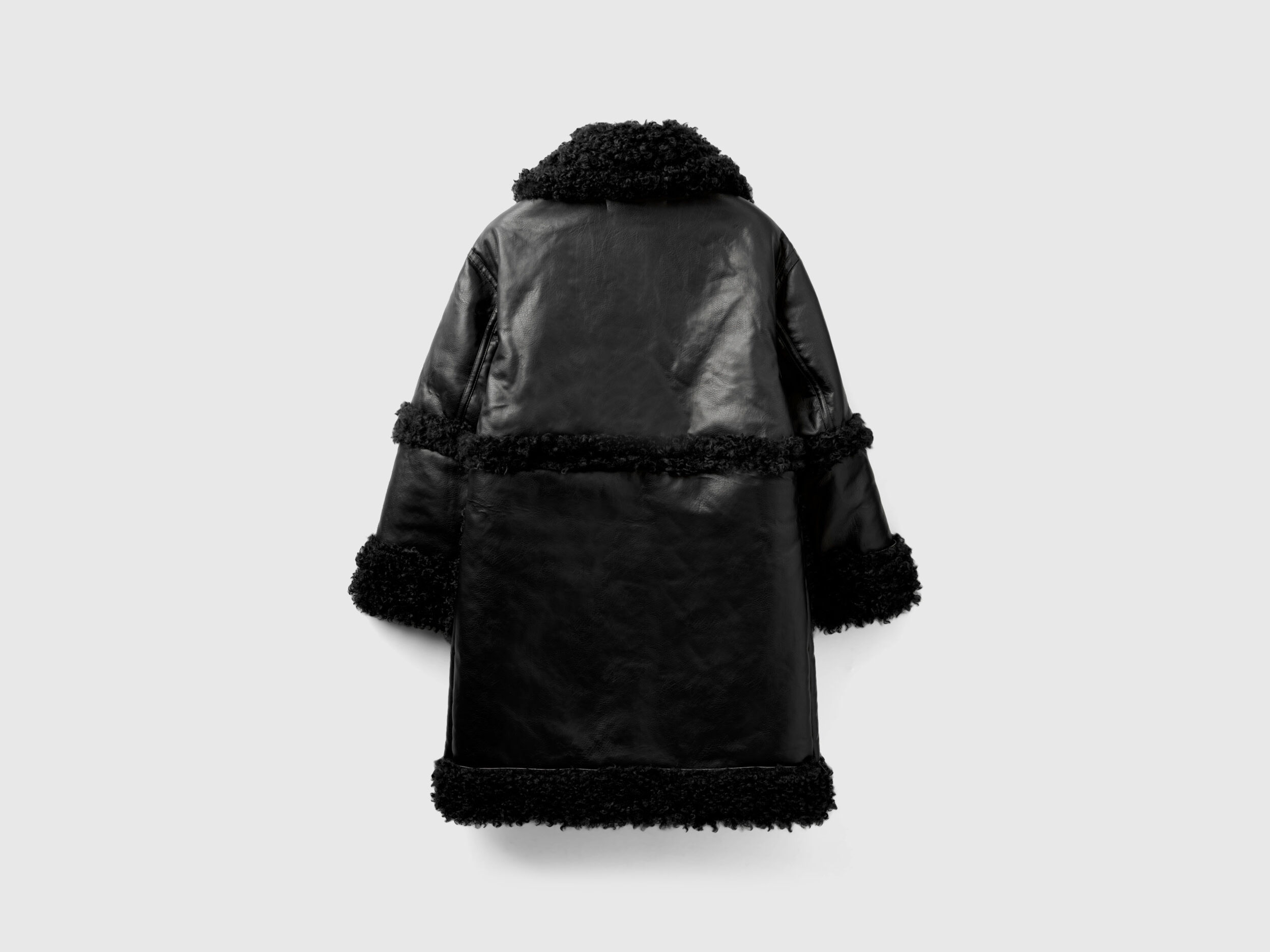 Coat in imitation leather with faux fur Black Benetton