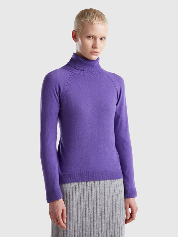 Purple turtleneck in cashmere and wool blend Women