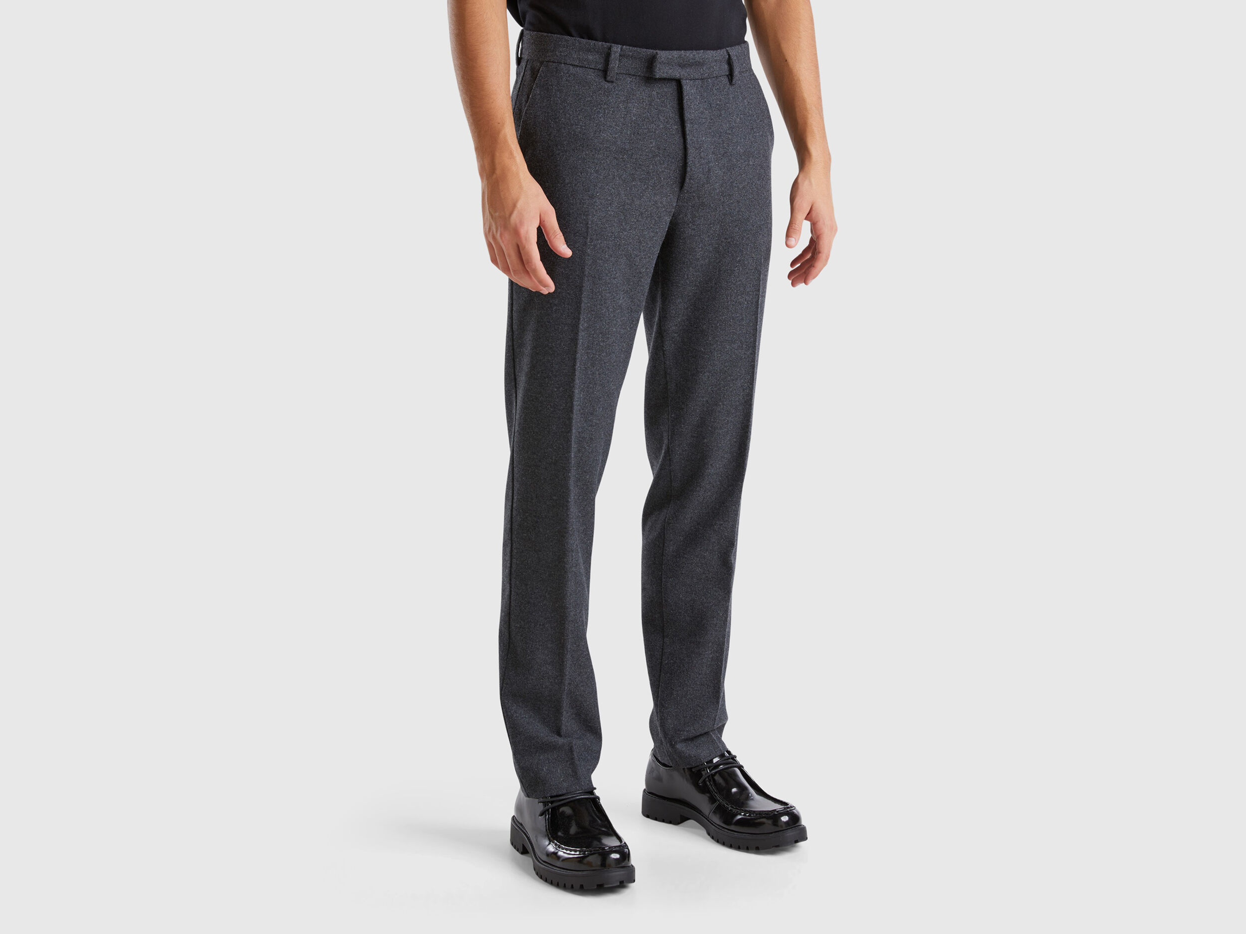 Slim fit flannel trousers - Dark Gray | Benetton