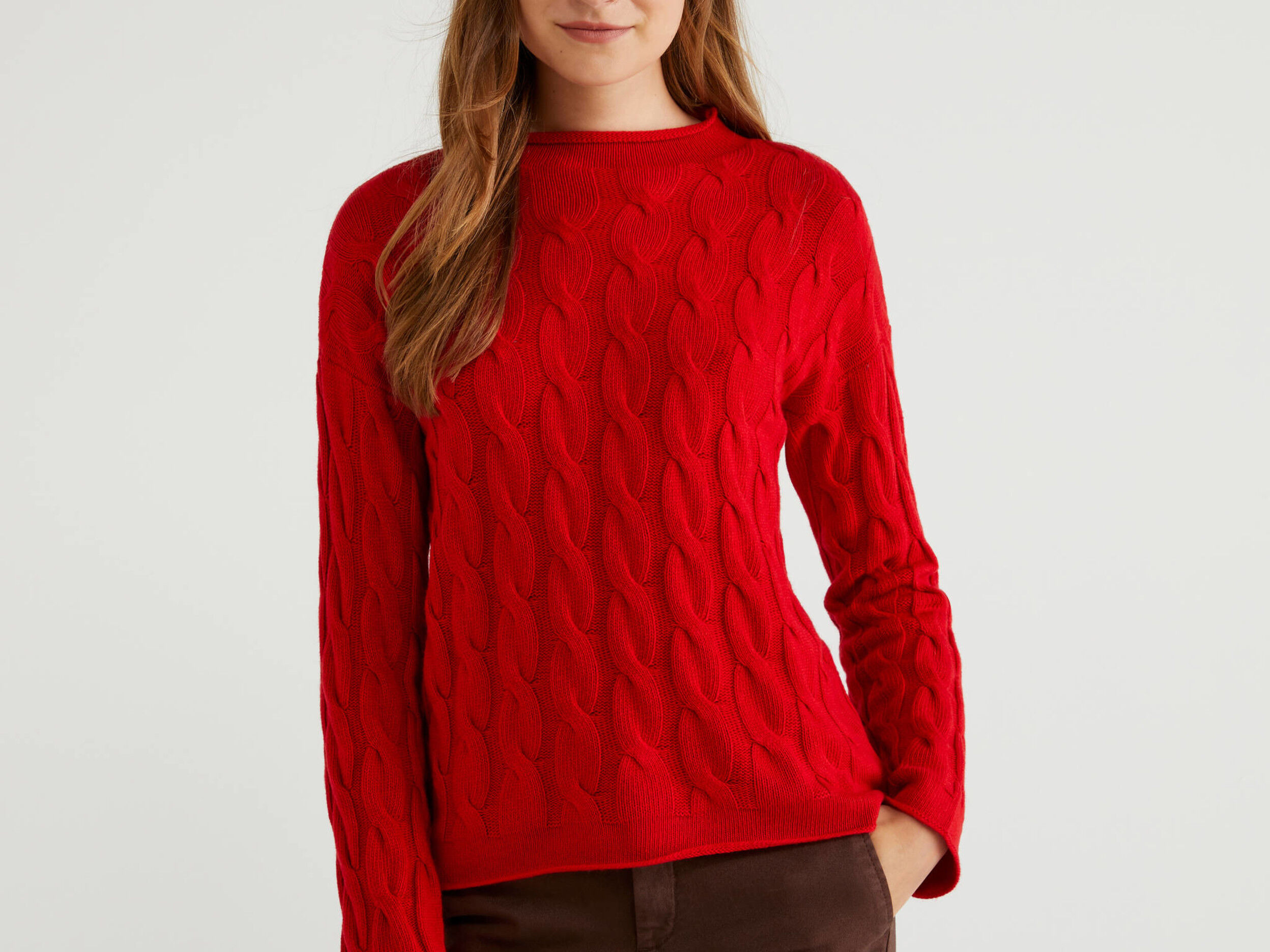 cable knit red sweater