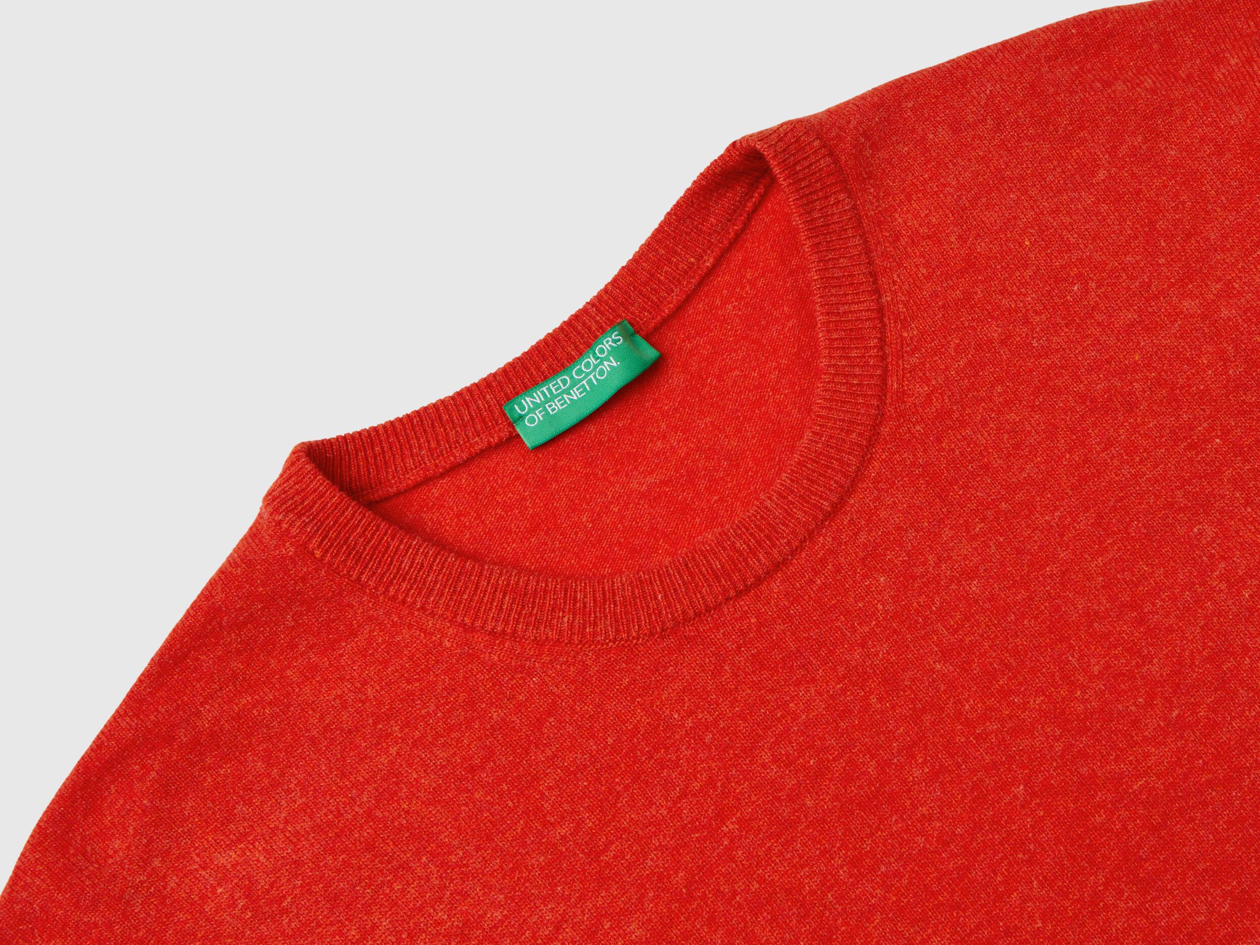 Marl orange crew neck sweater in pure Merino wool - Orange
