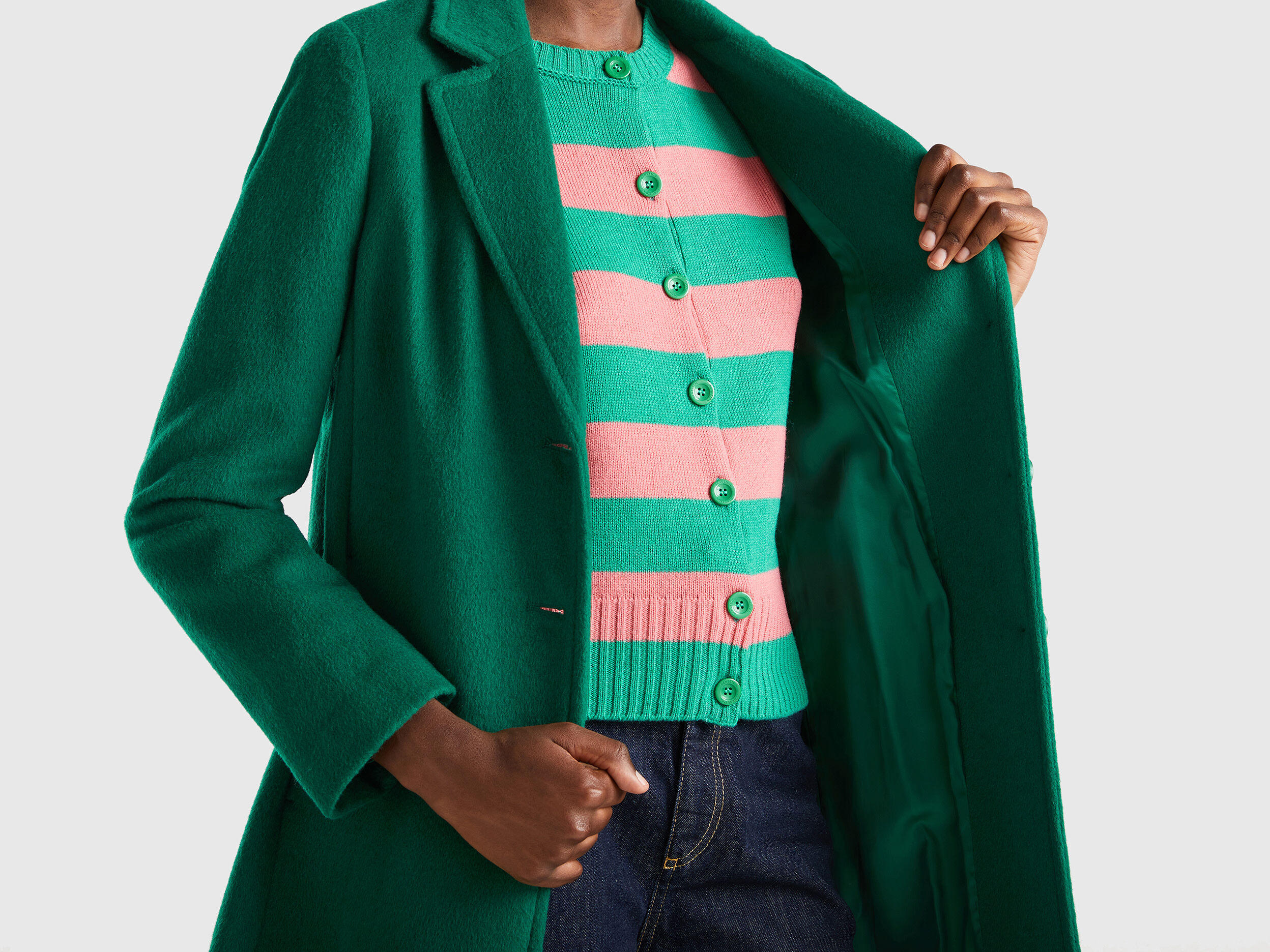 Short coat in wool blend cloth Green Benetton