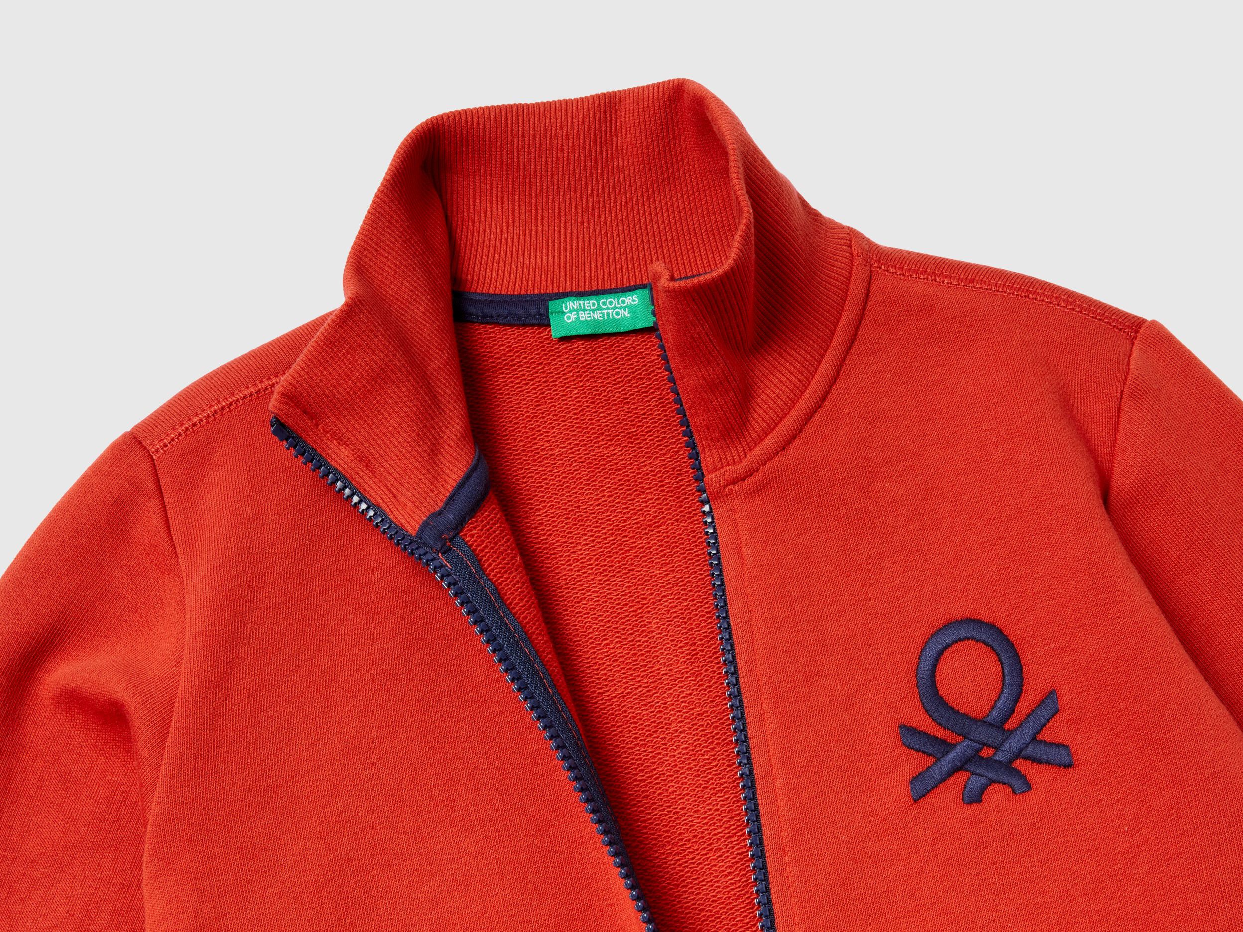 Pure cotton sweatshirt with zipper Brick Red Benetton