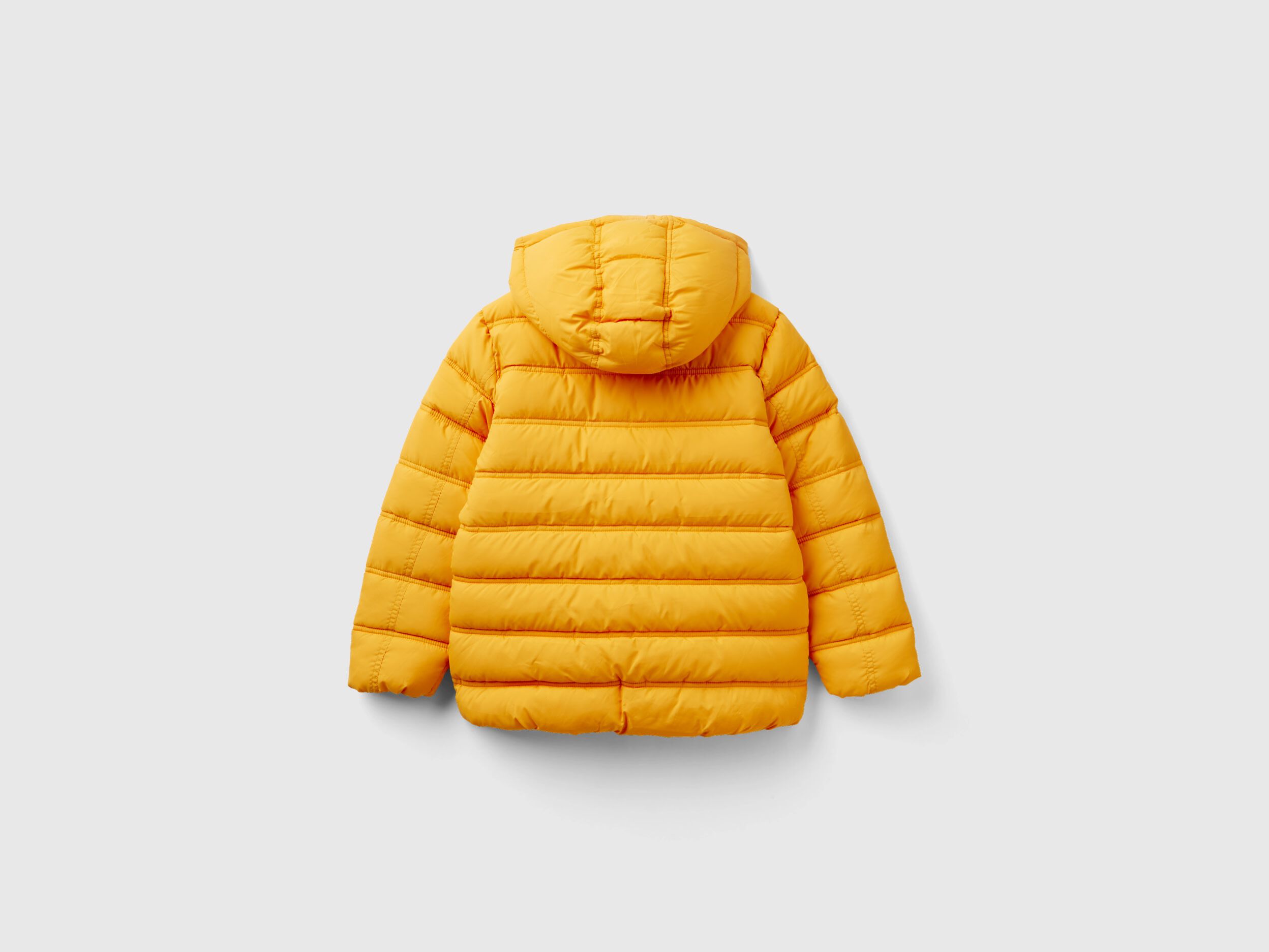 Puffer jacket with hood and logo Yellow Benetton
