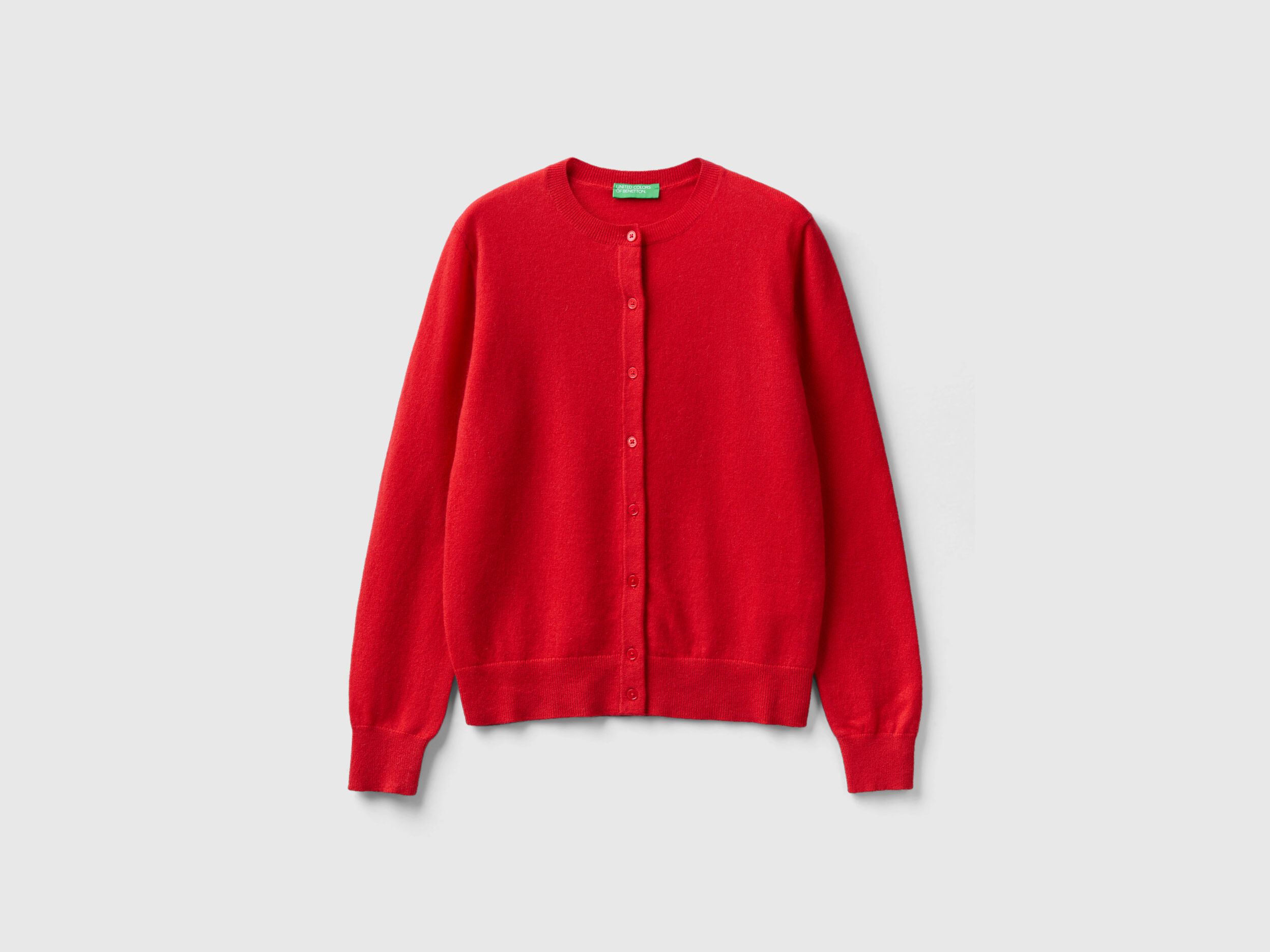 Coral red cardigan in pure cashmere - Red Coral | Benetton