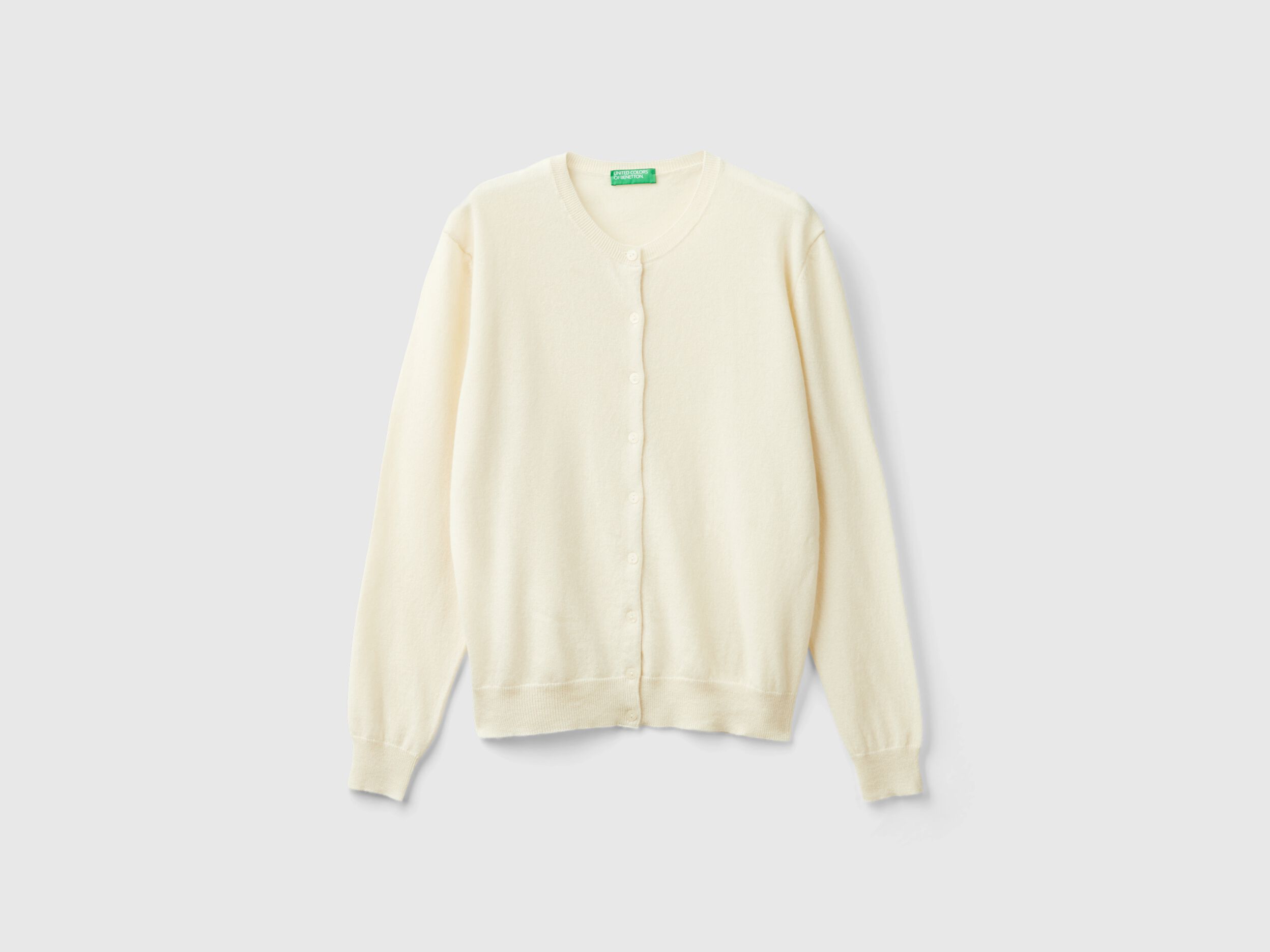 Cream crew neck cardigan in pure Merino wool