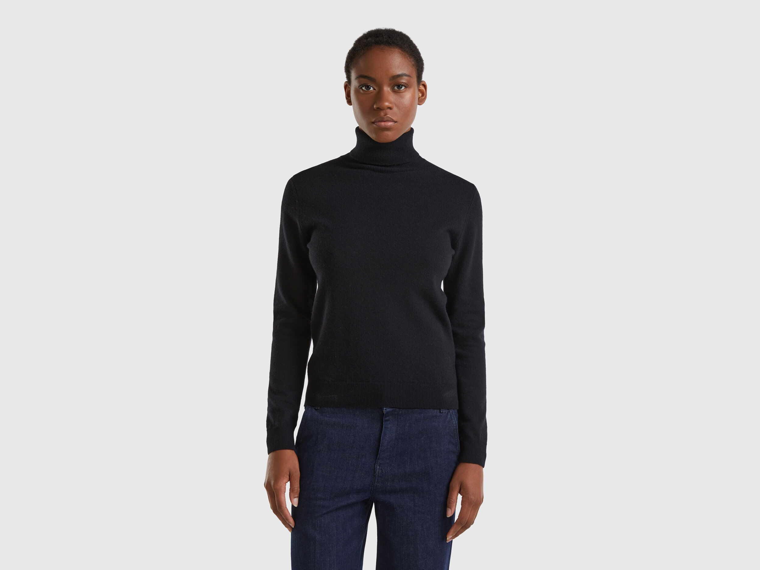 Black turtleneck sweater in pure Merino wool - Black | Benetton