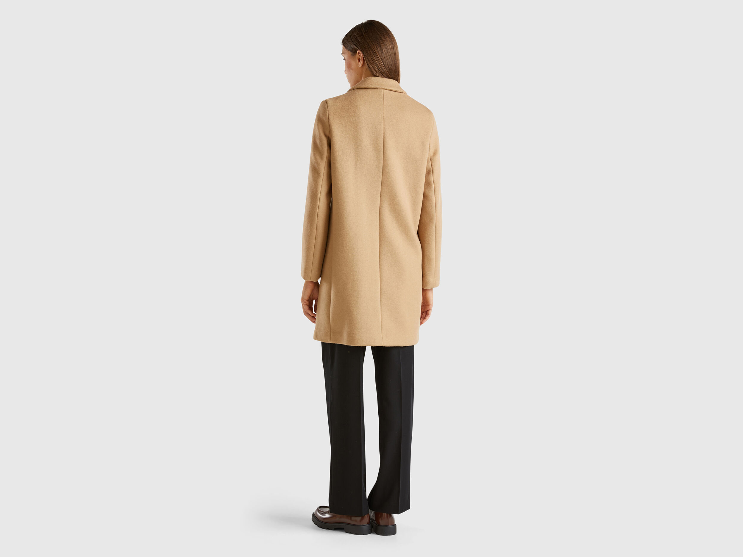Camel coat benetton on sale
