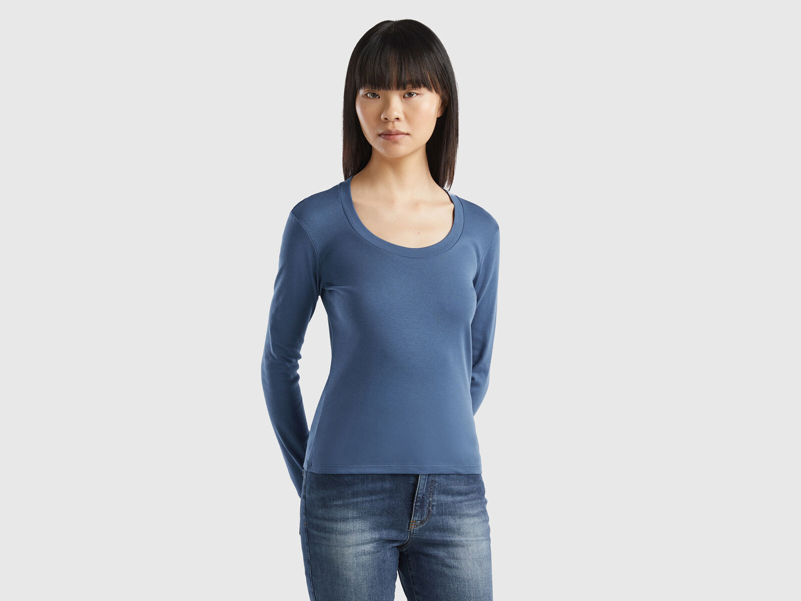 cotton Long Force Air - | Blue sleeve pure t-shirt Benetton