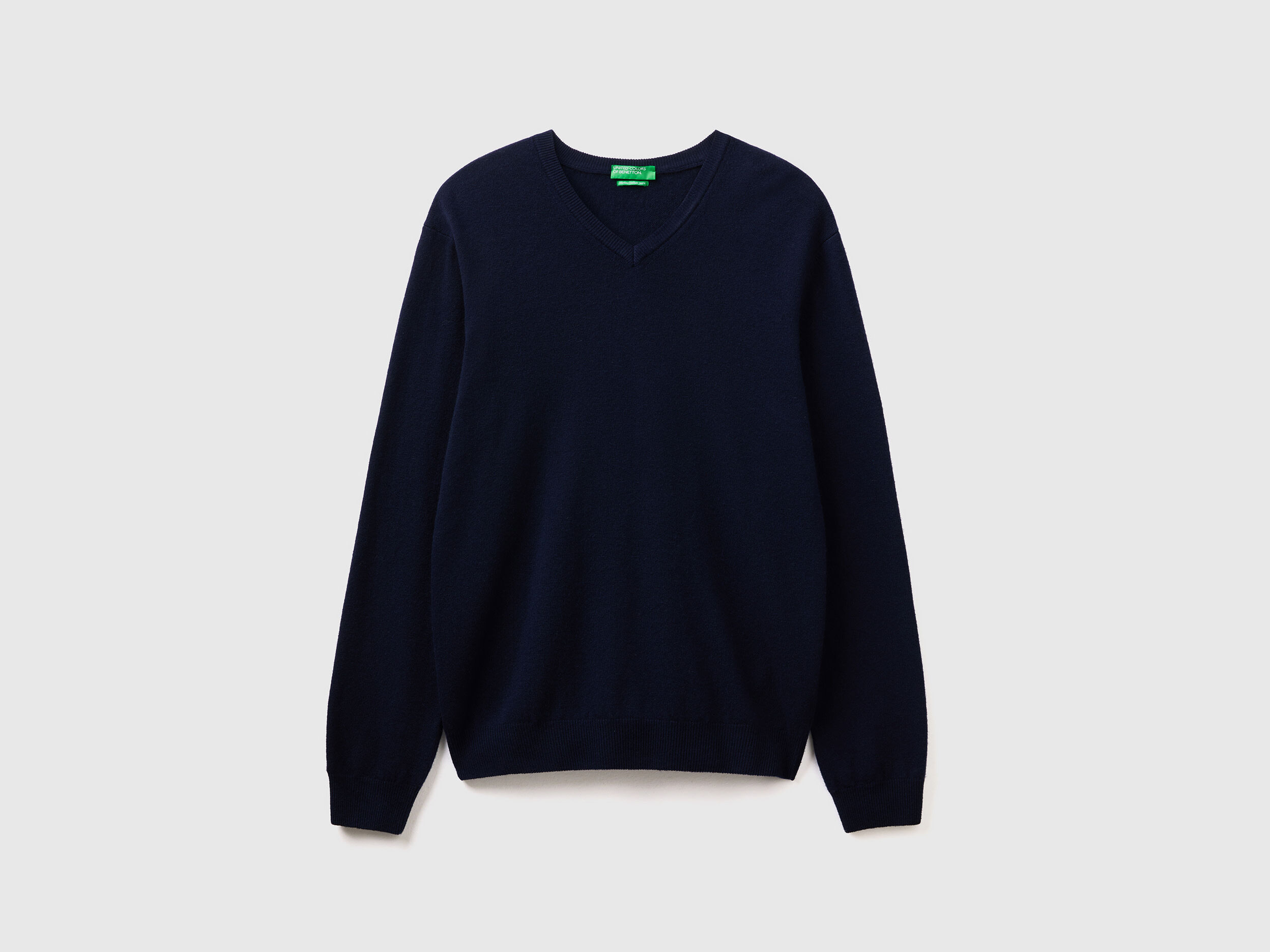 Dark blue V-neck sweater in pure Merino wool - Dark Blue | Benetton