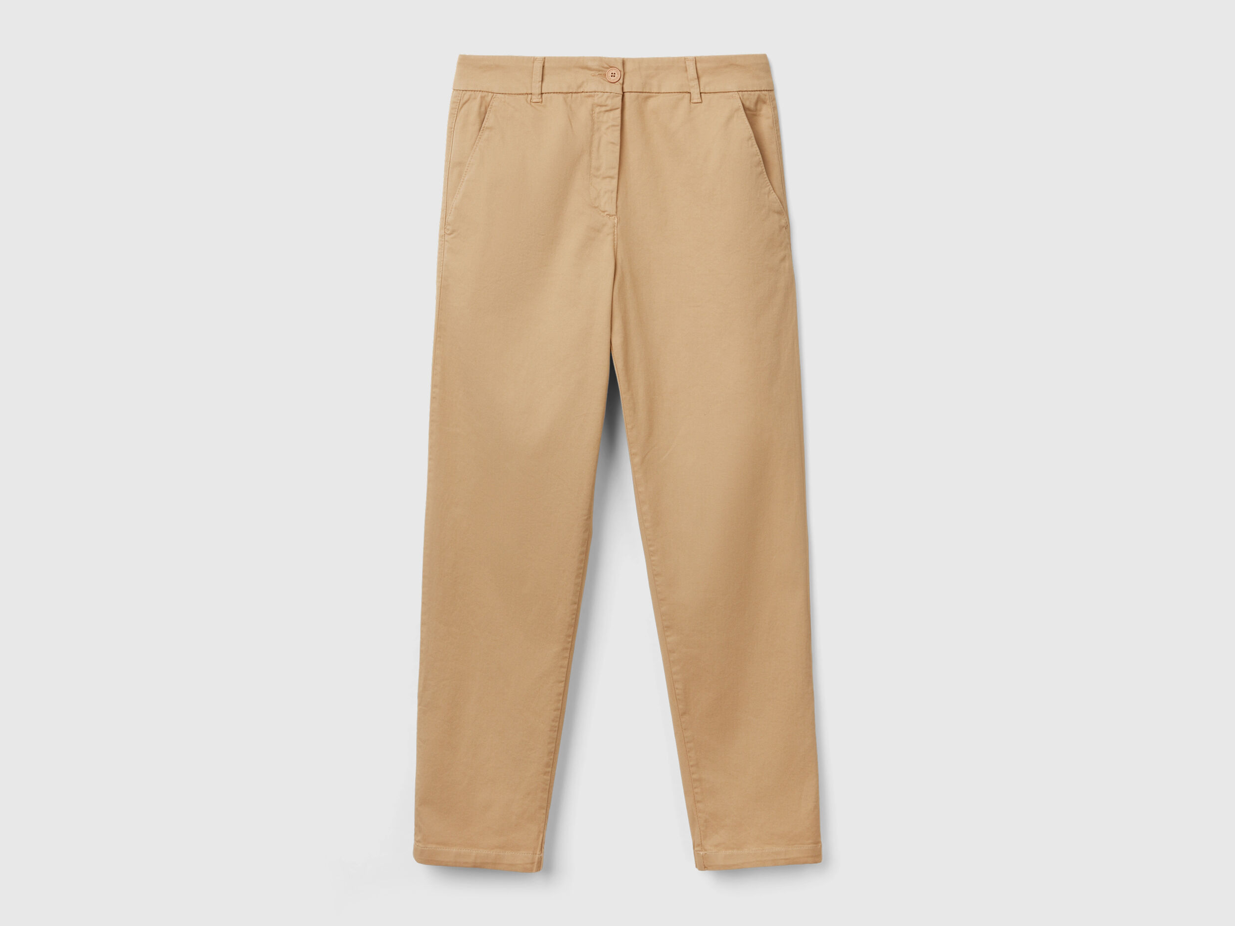 Stretch cotton chino trousers - Camel | Benetton
