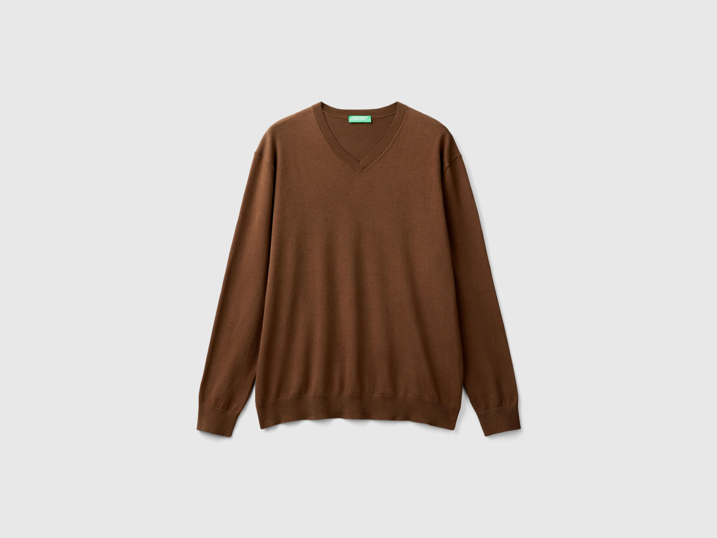 V-neck sweater in lightweight cotton blend - Brown | Benetton