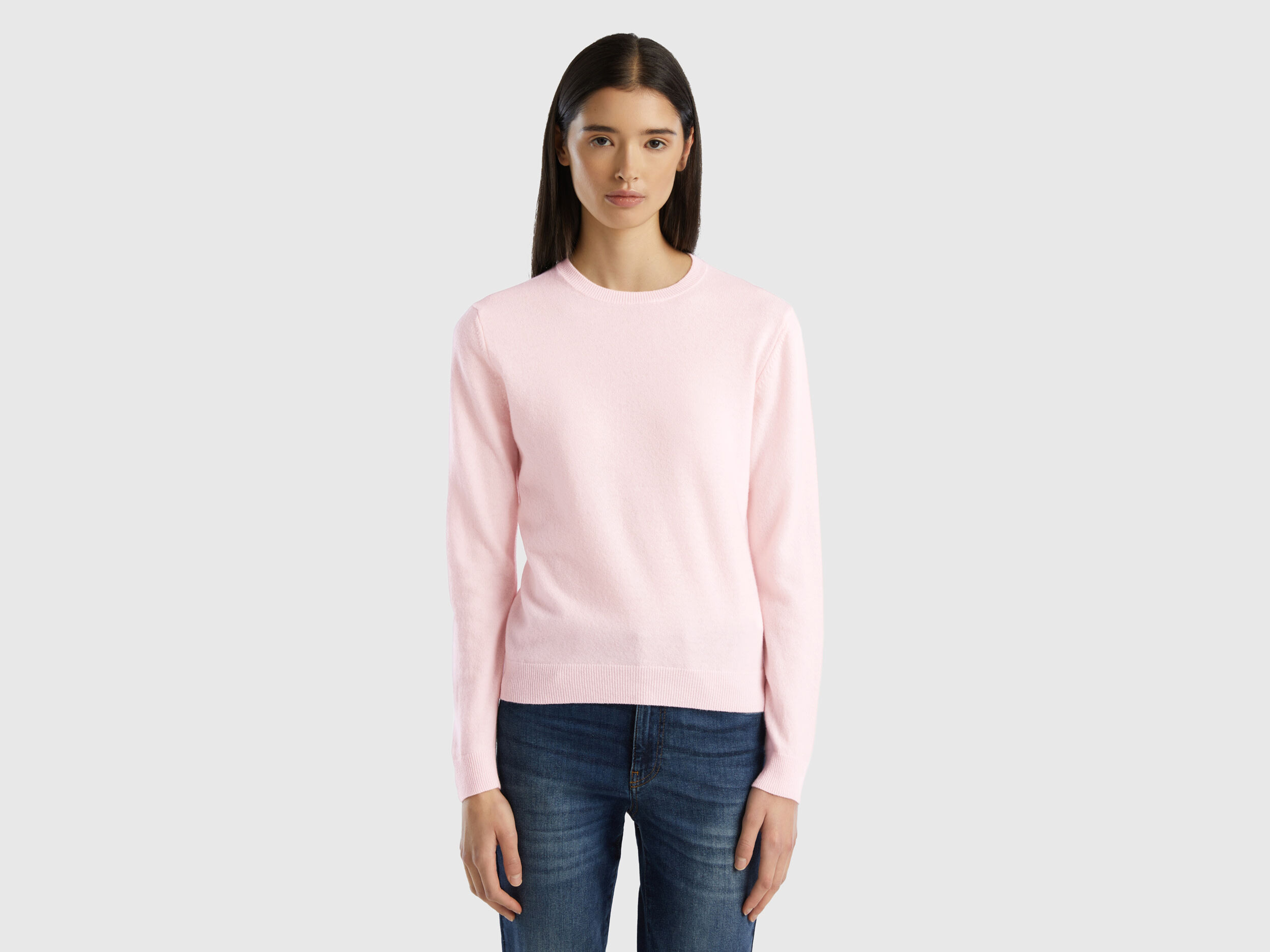 Light pink crew neck sweater in Merino wool Soft Pink Benetton