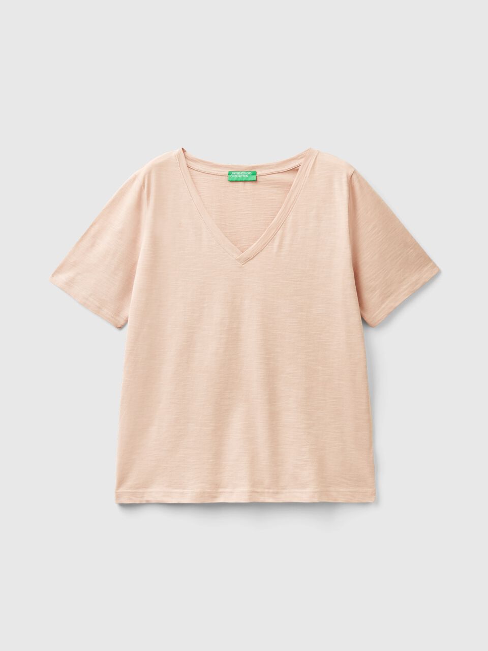 V-neck t-shirt in slub cotton - Nude | Benetton | V-Shirts