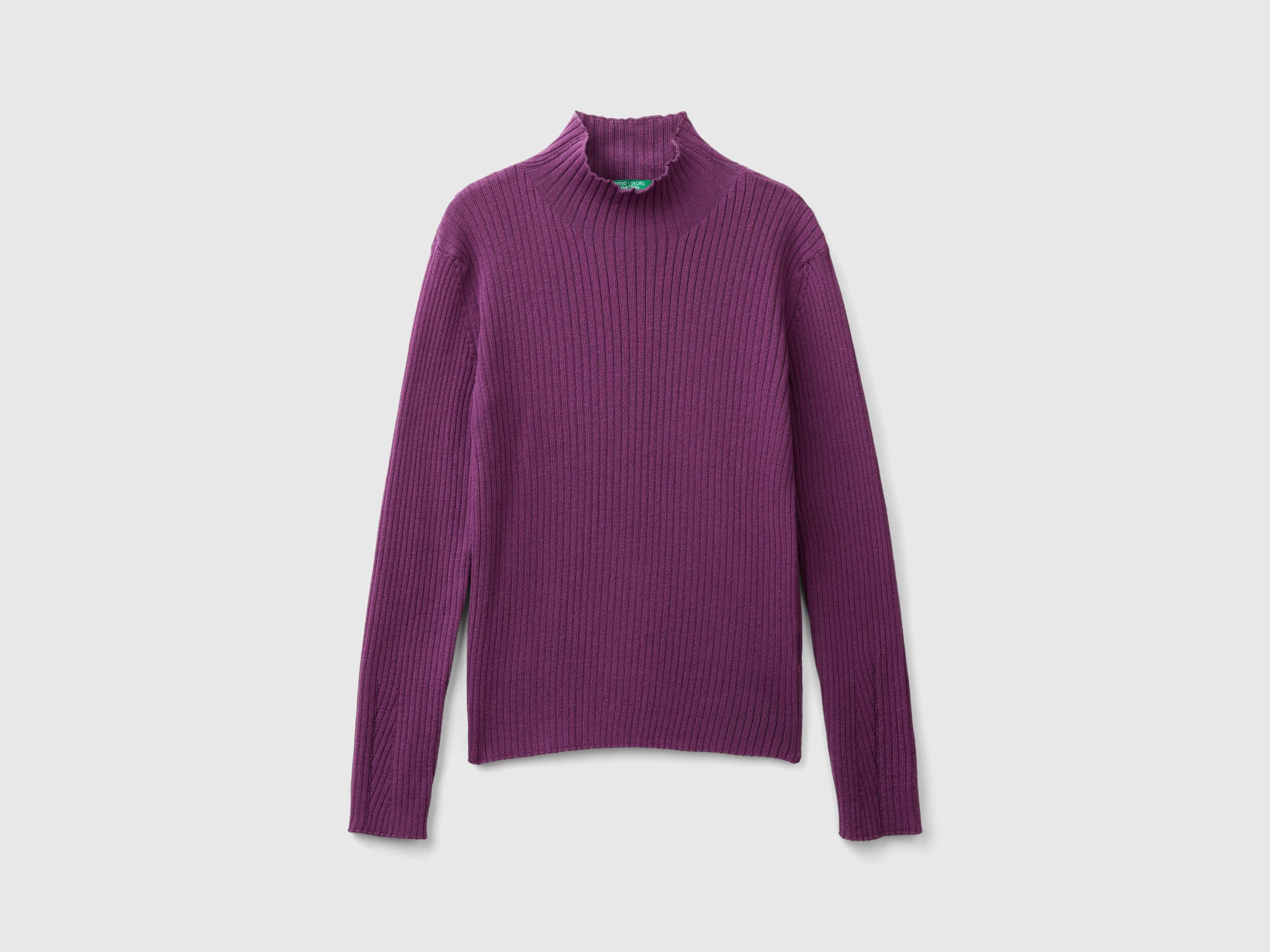 Turtleneck t shirt in cotton blend Mauve Benetton