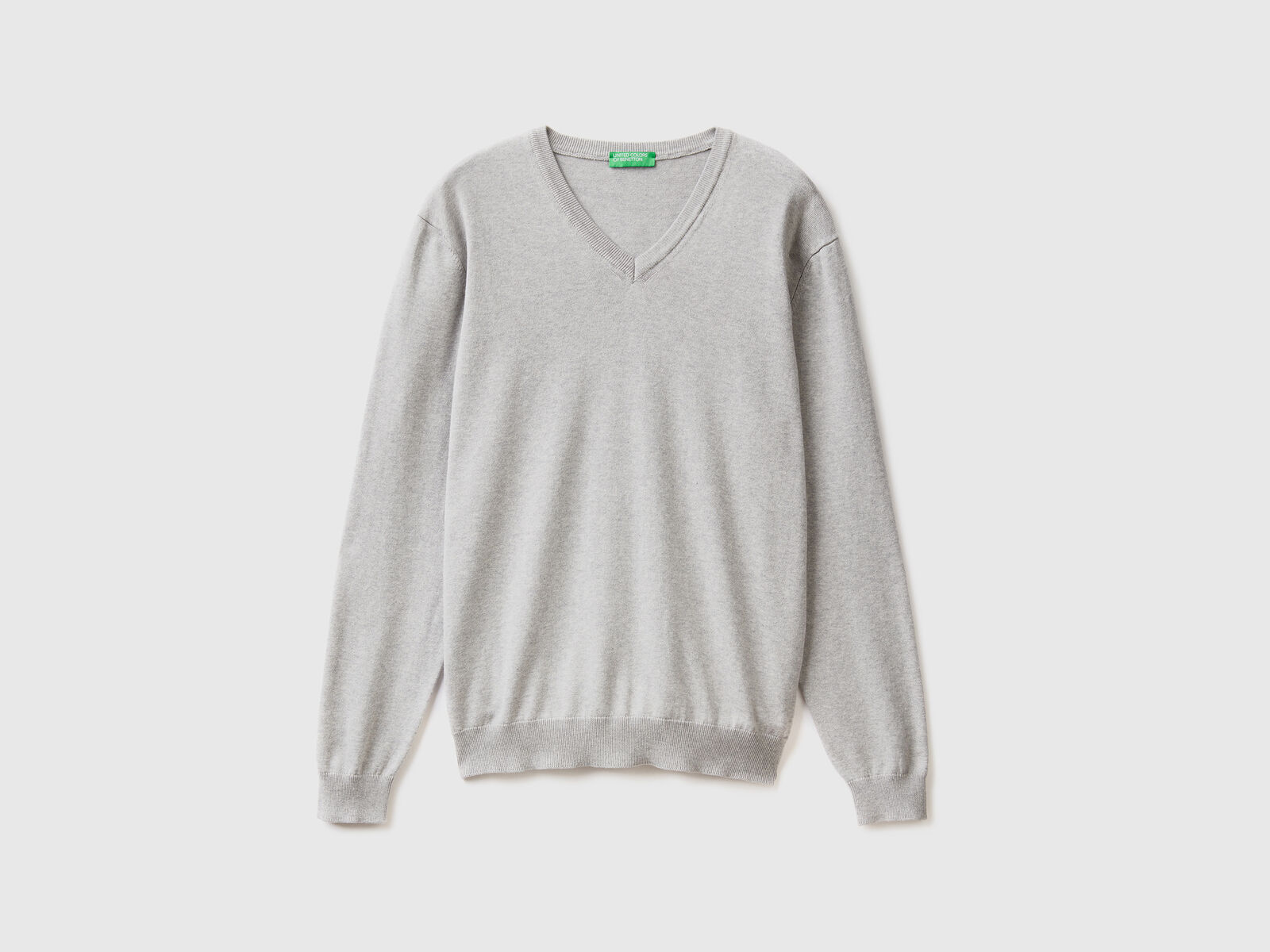 V-neck sweater in pure cotton - Light Gray