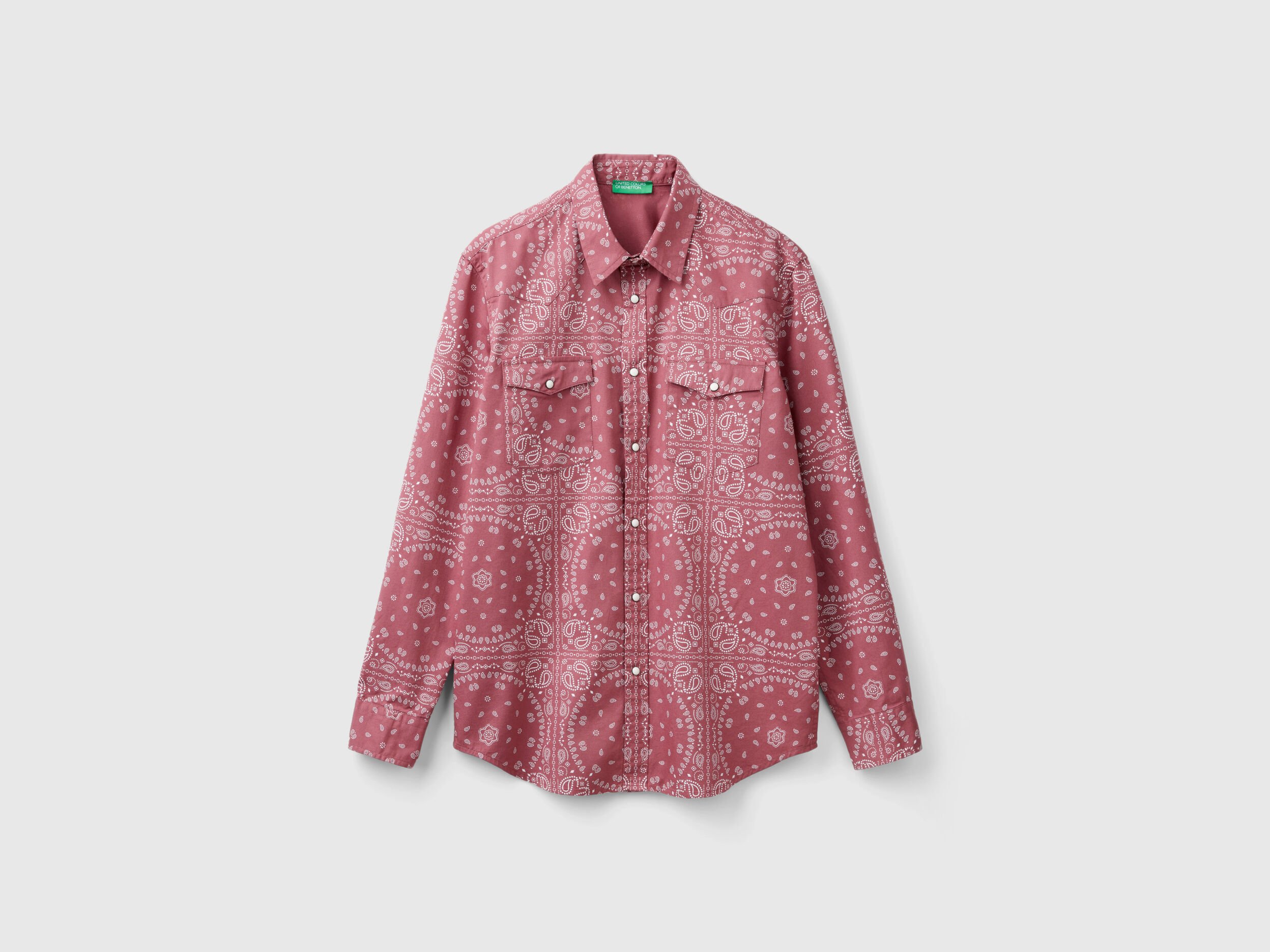 Western style shirt with bandana print - Burgundy | Benetton