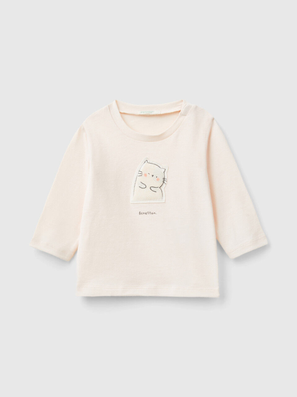 Benetton T Shirt with Animal Patch Soft Pink Kids