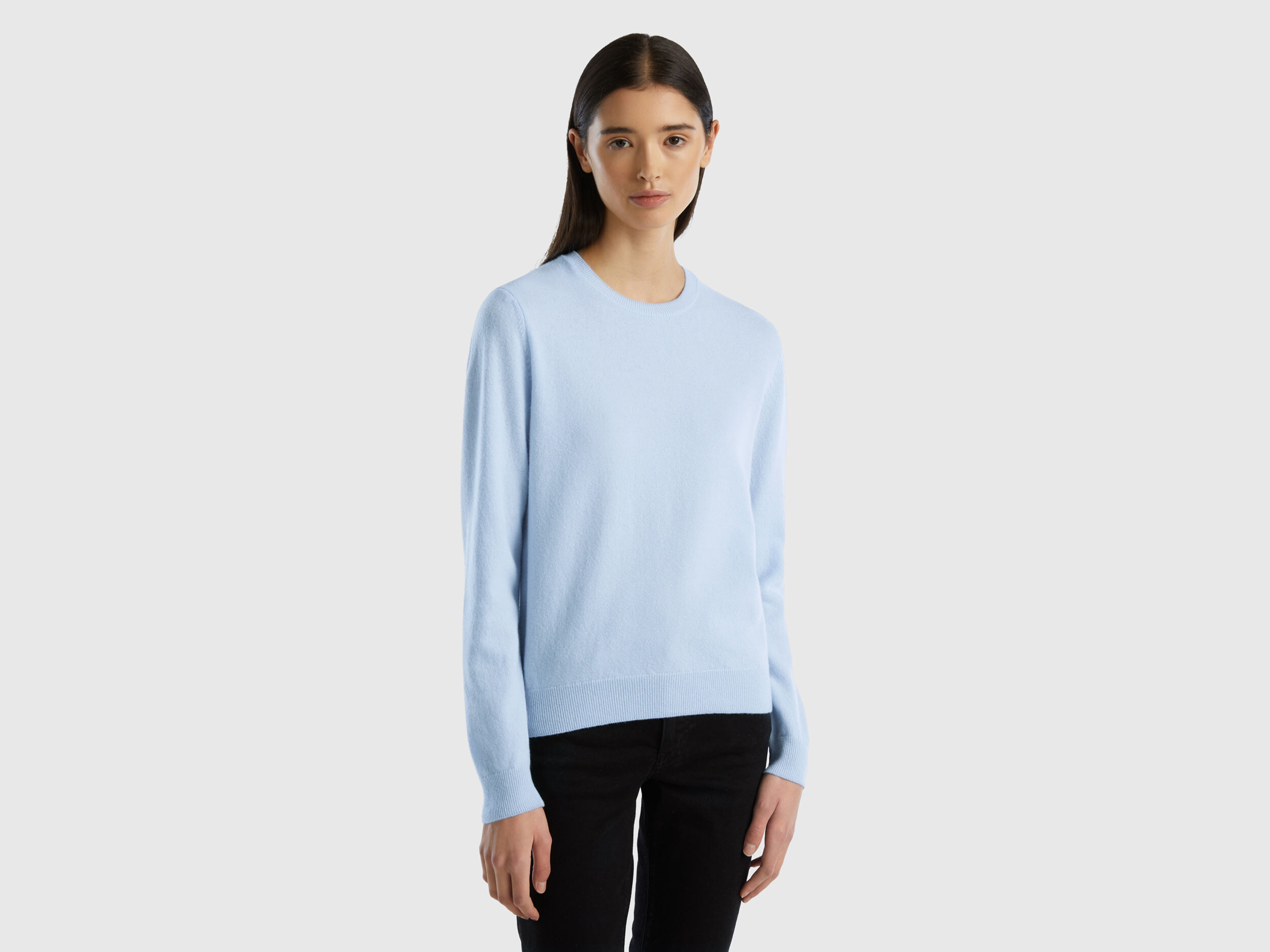 Women's light blue crew neck sweater hot sale