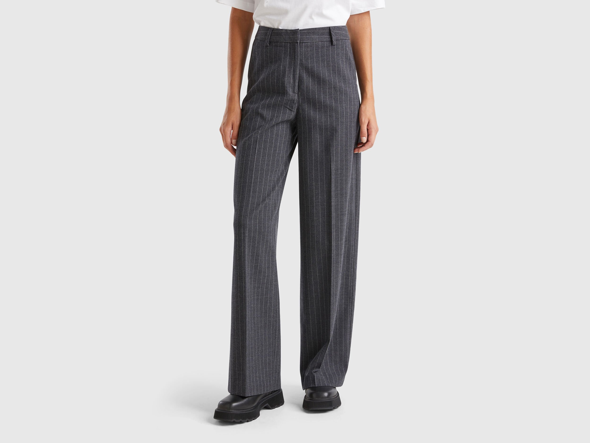 Grey pinstripe trousers womens clearance