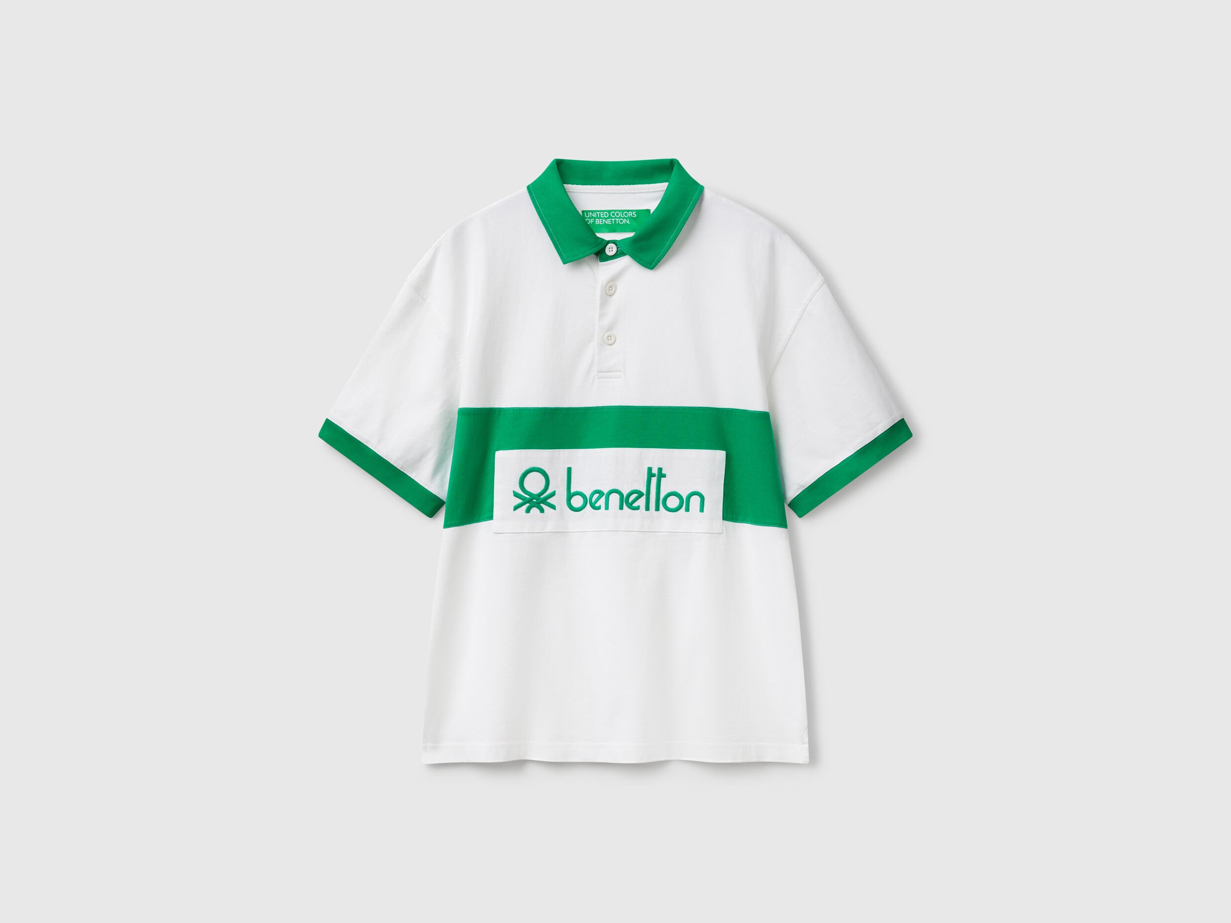 Green and white rugby polo - Green | Benetton