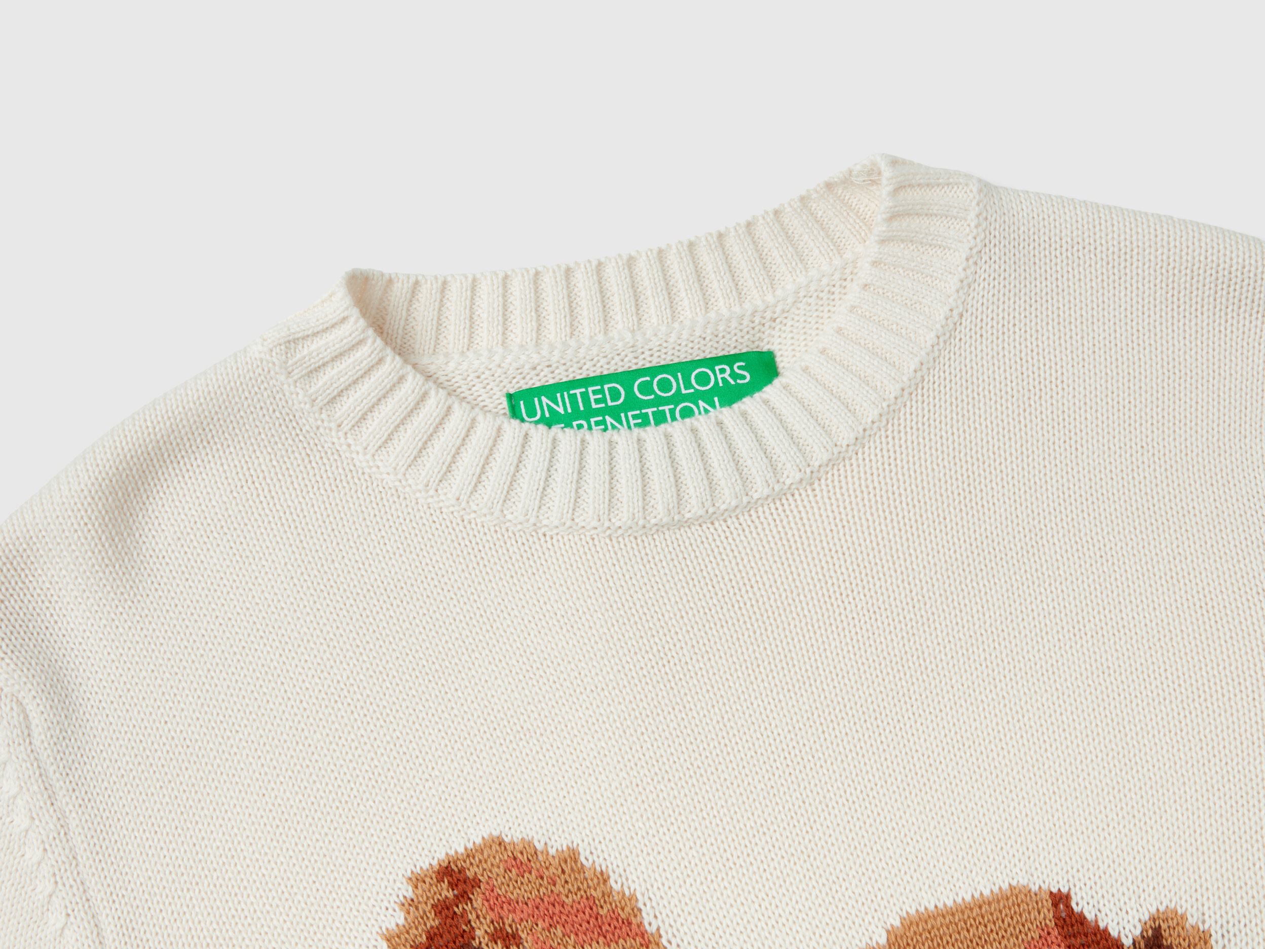 Benetton ecru outlet crew neck sweatshirt