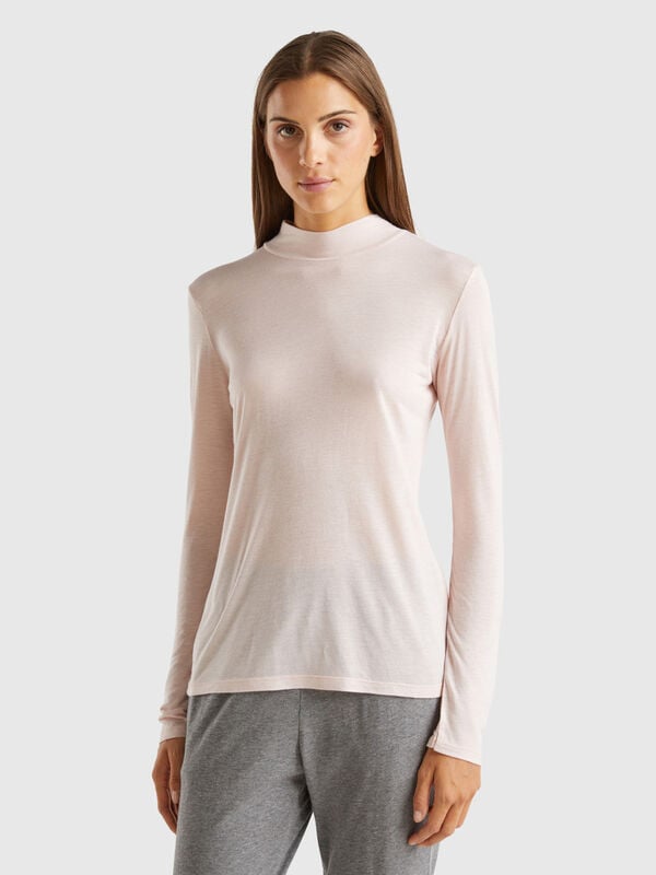 Turtleneck t-shirt in viscose and wool blend Women