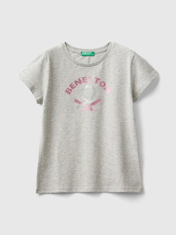 T-shirt with glittery logo in organic cotton Junior Girl